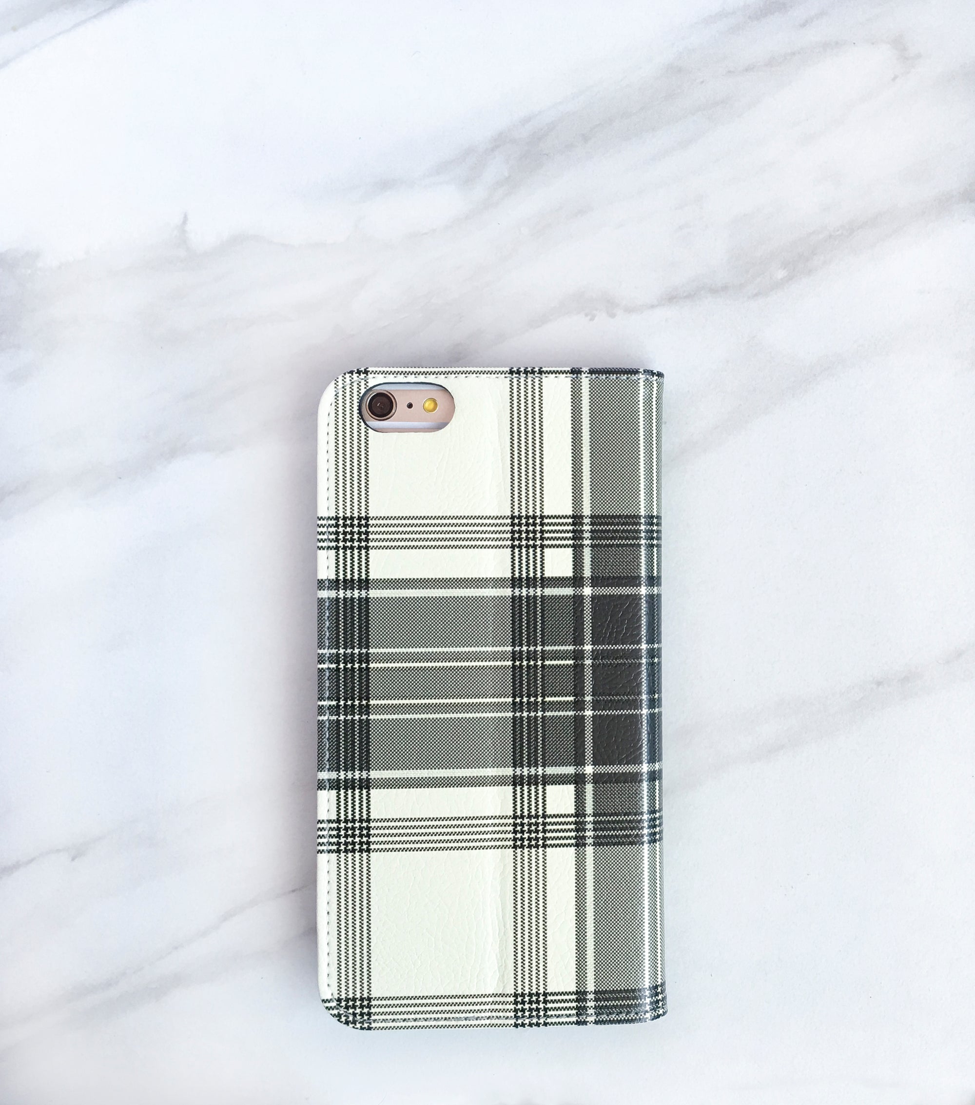 Winter White Plaid Wallet case for iPhone with strap