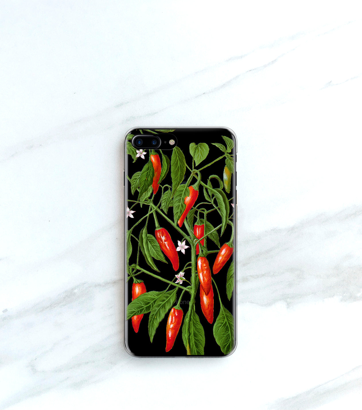 Hot Peppers Clear case over a gold iPhone