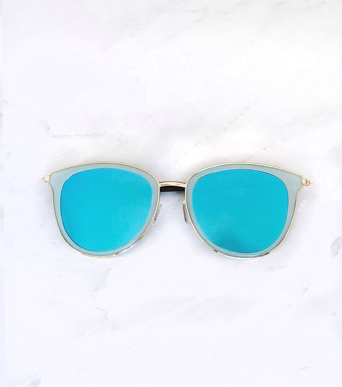 blue and gold mirrored sunglasses