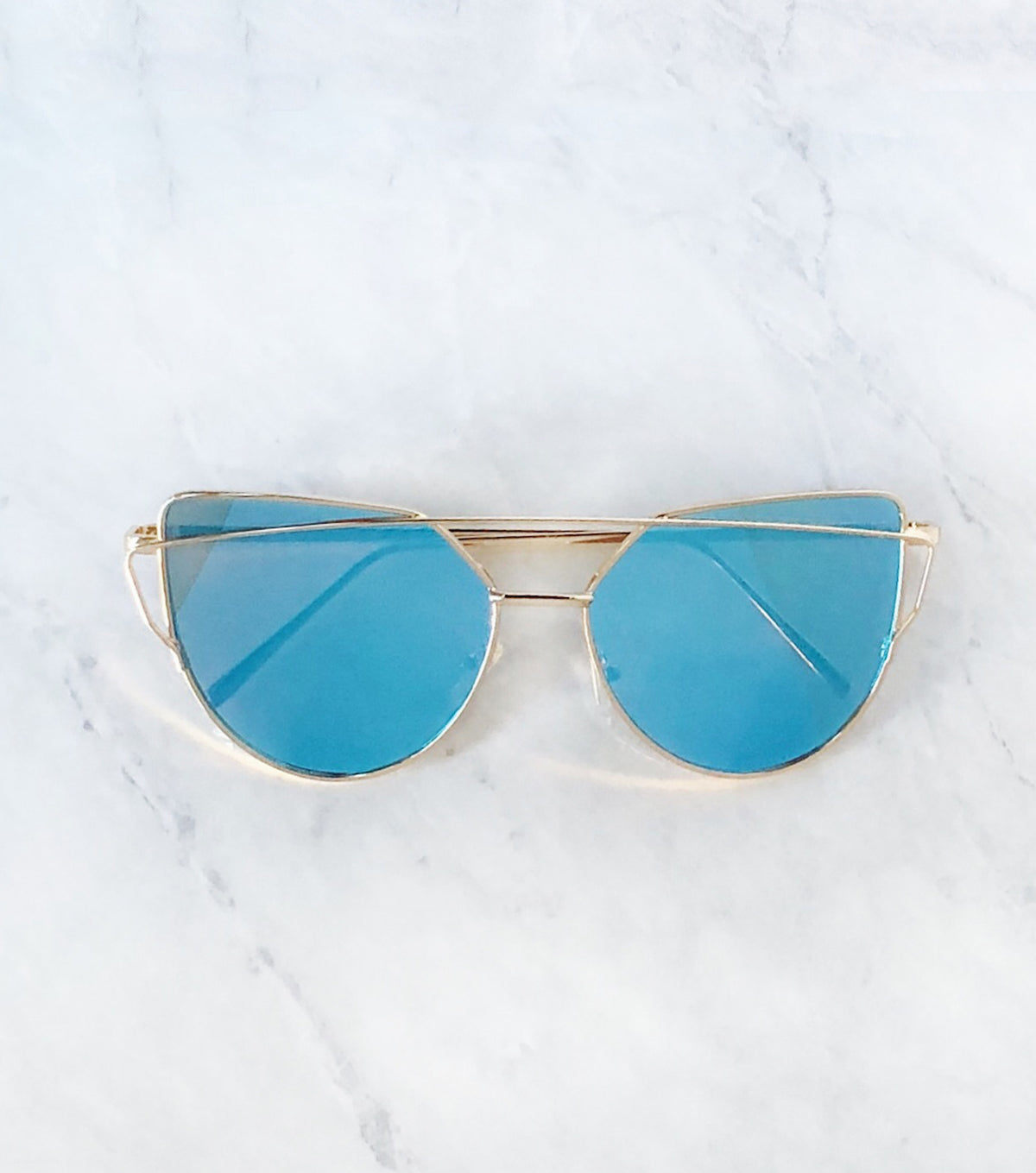 Cat eye blue mirror sunglasses