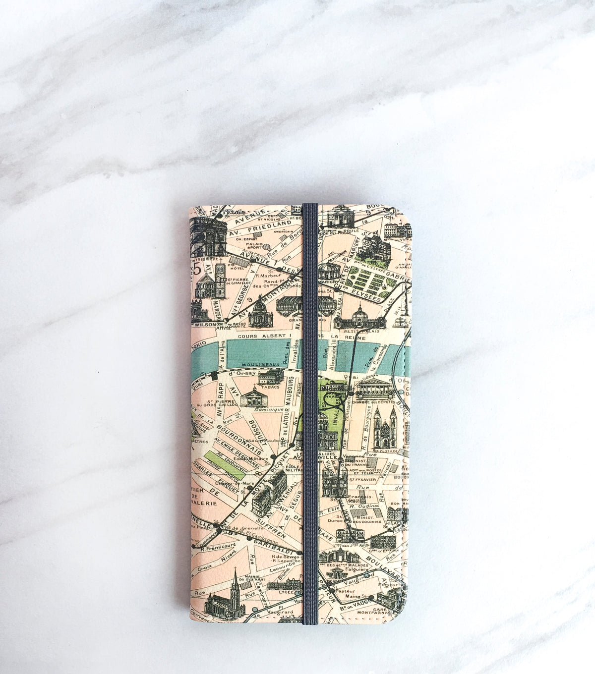 Paris Map wallet case for iPhone with strap