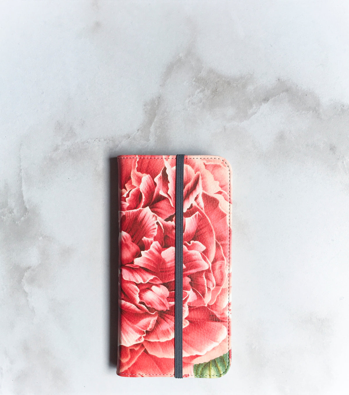 Peony Blossom Wallet case for iPhone with strap