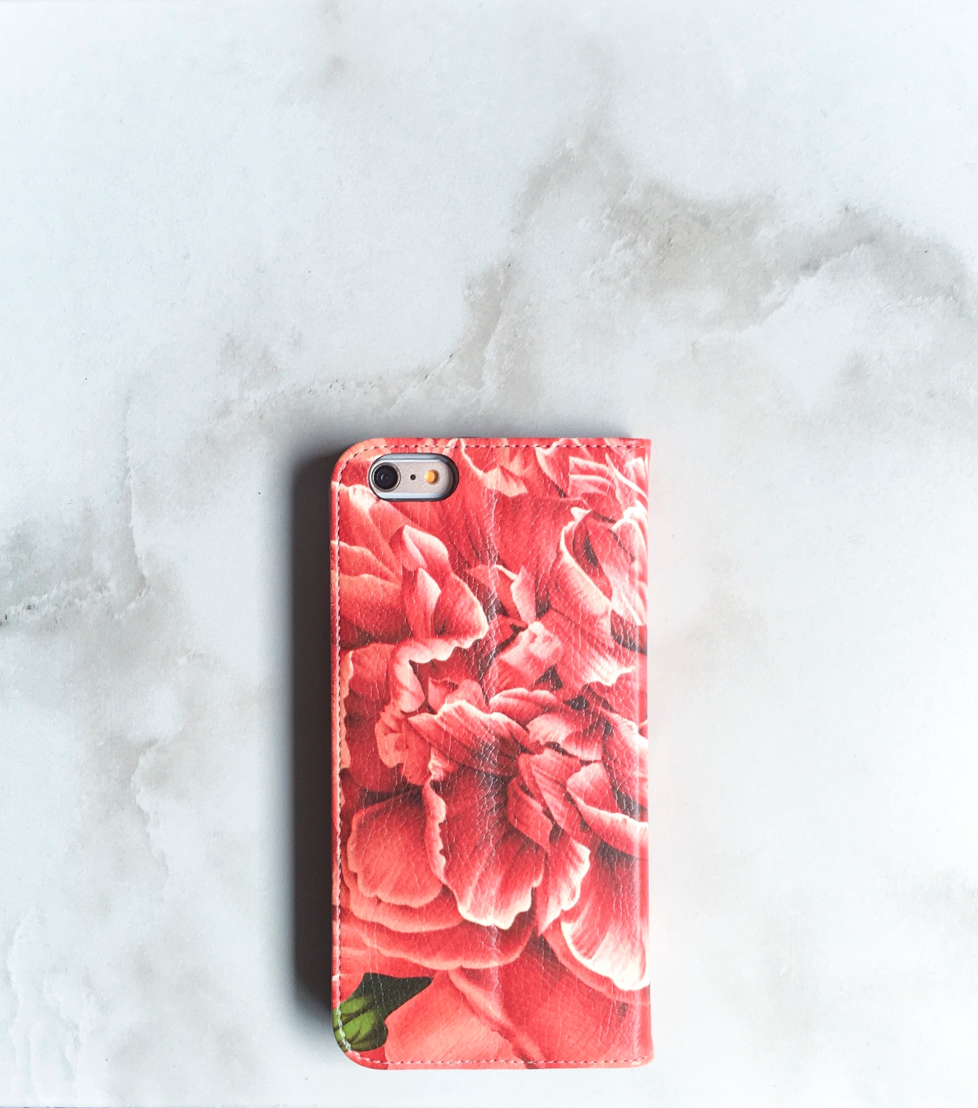 Peony Blossom Wallet case for iPhone with strap