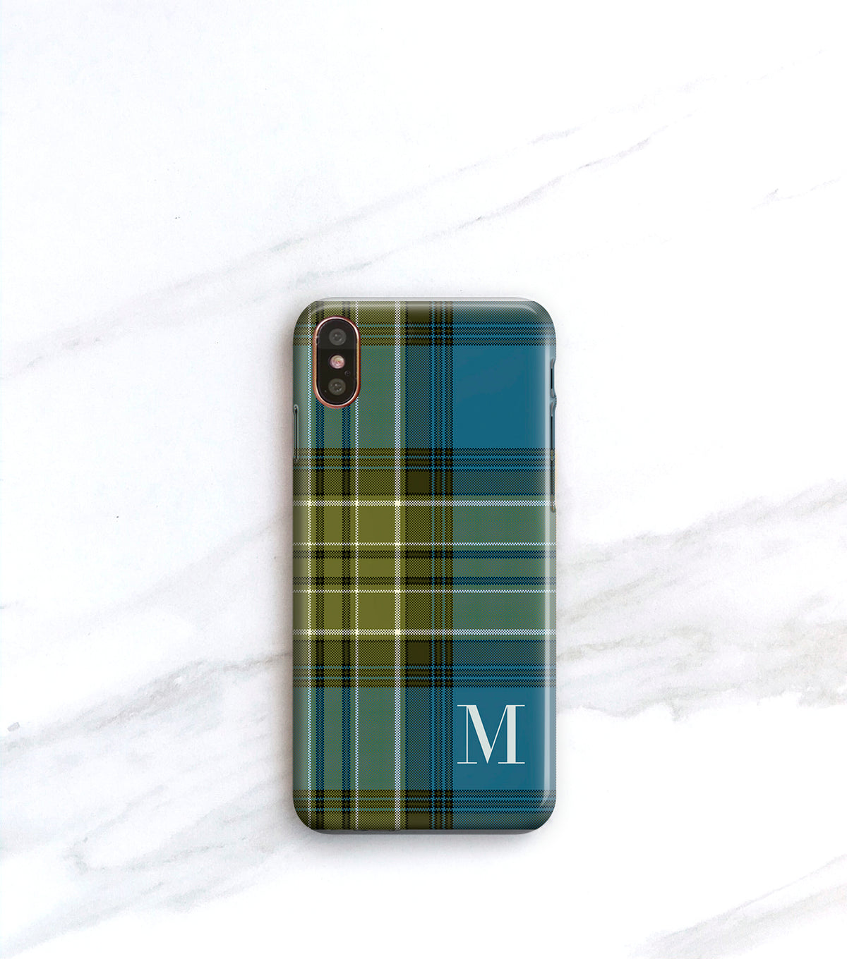 blue plaid iPhone xs max case with initial