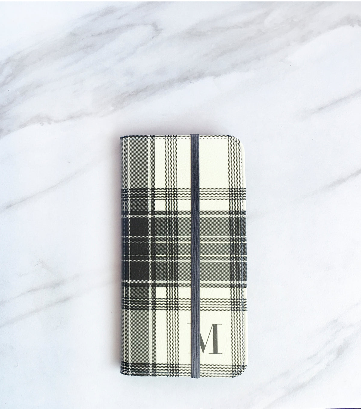 Winter White Plaid Wallet case for iPhone with strap