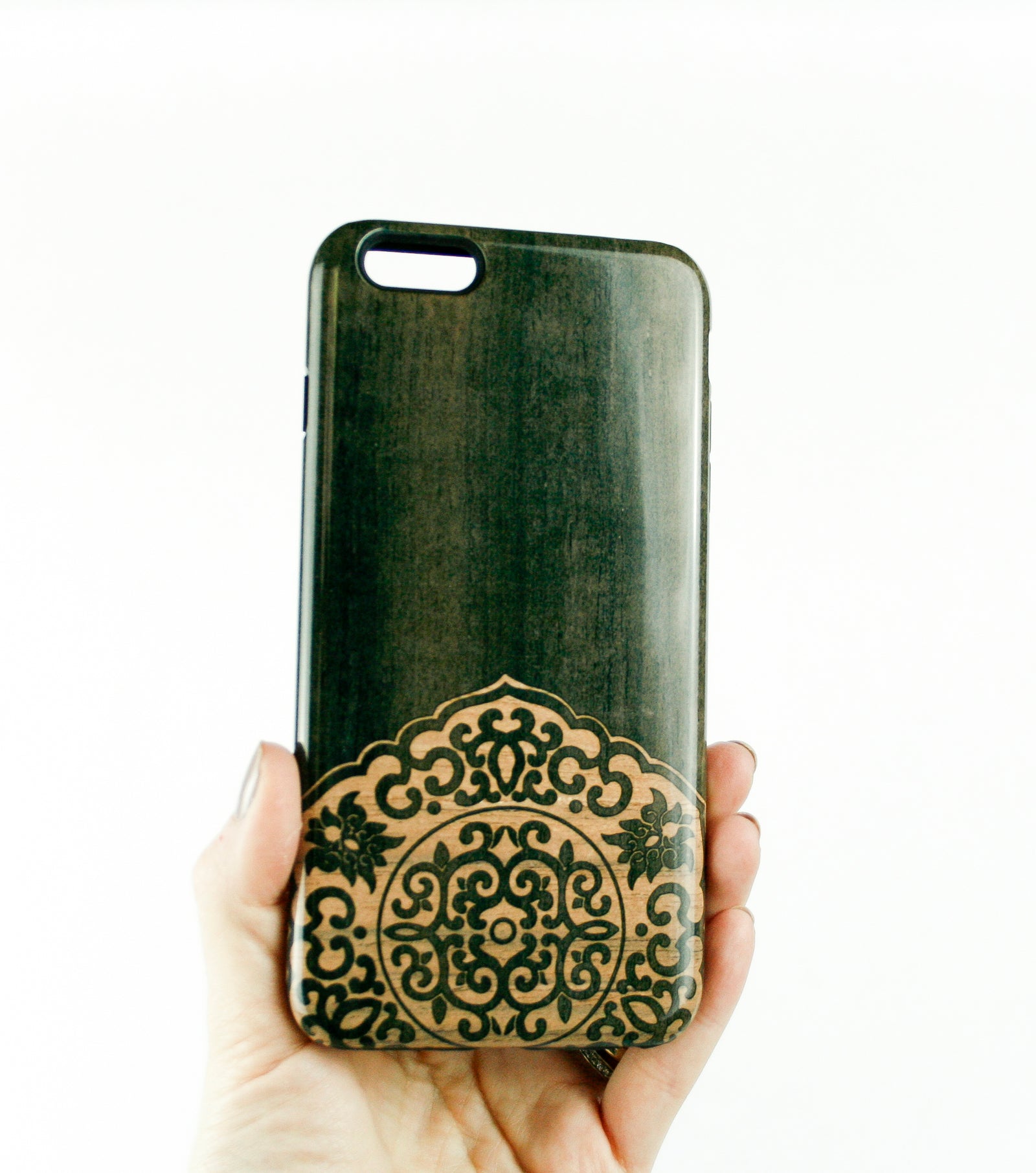 Wood Inlay medallion on plastic case