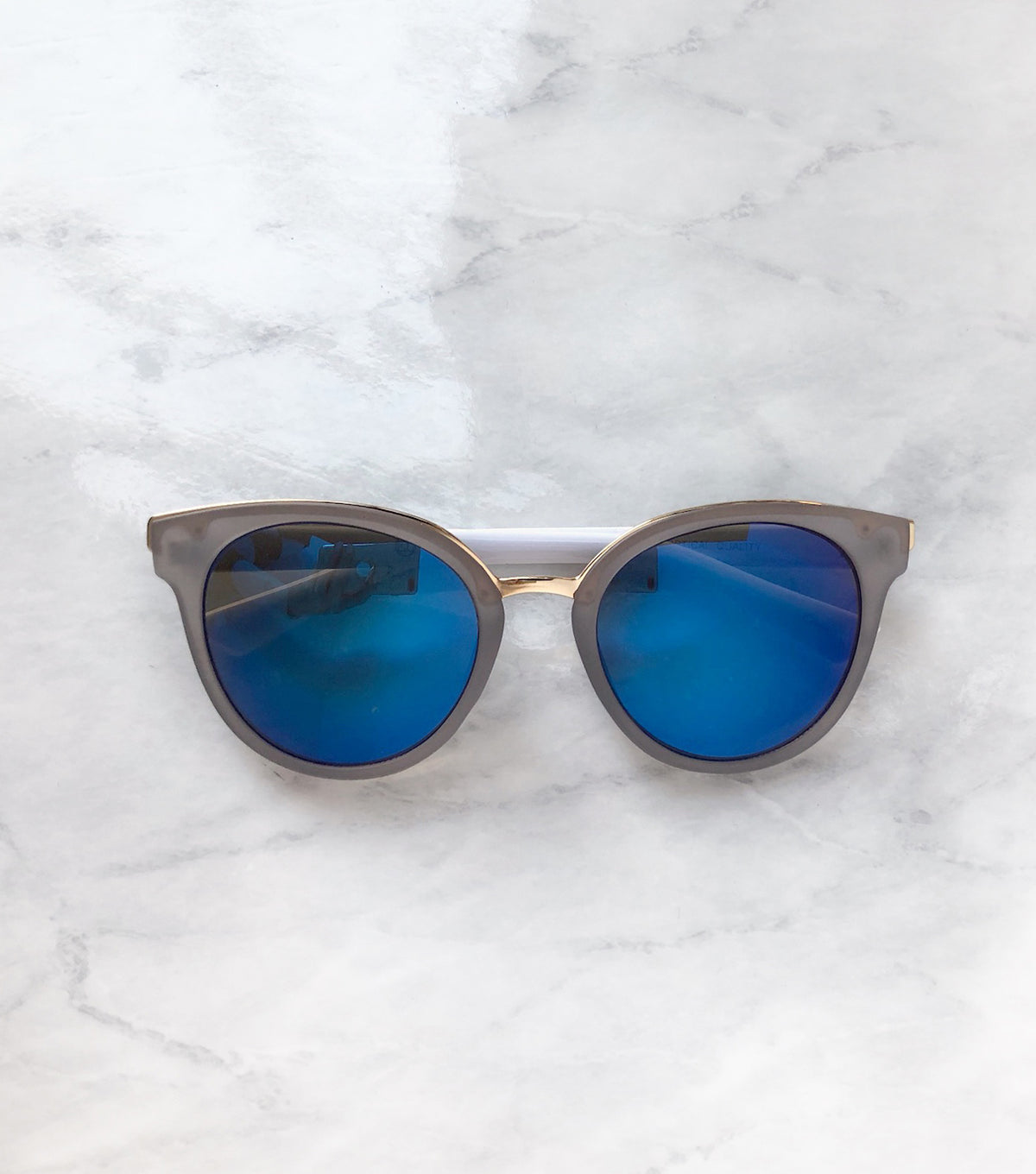 blue and white cat eye sunglasses
