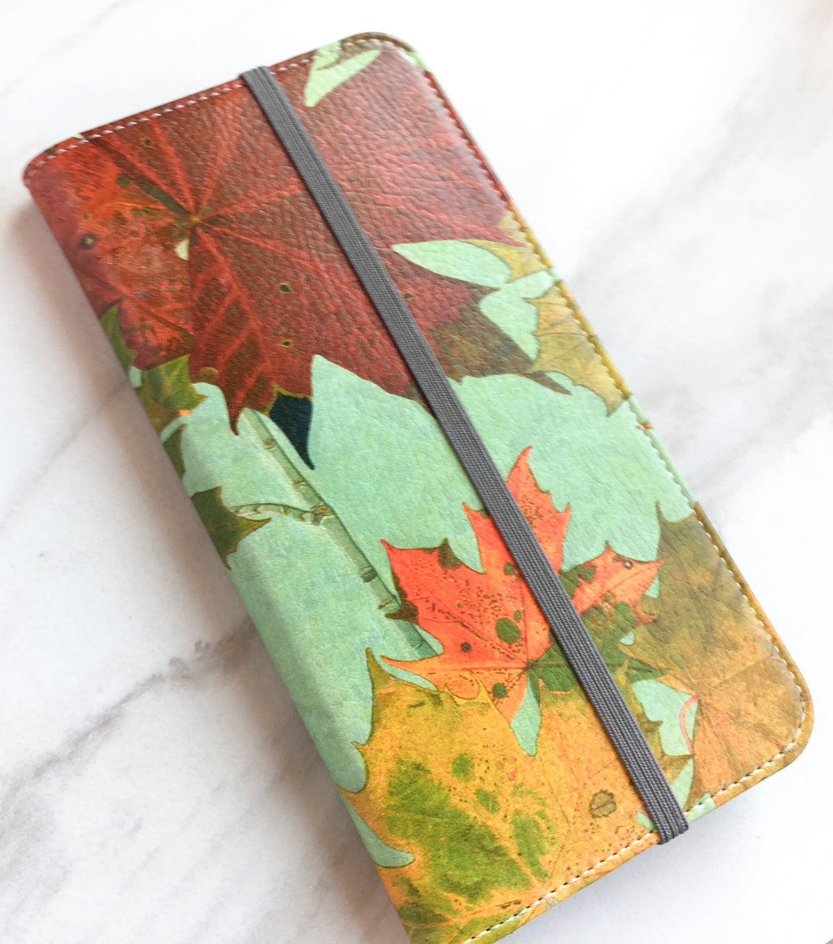 Autumn Leaves Wallet in red, golden yellow, and green