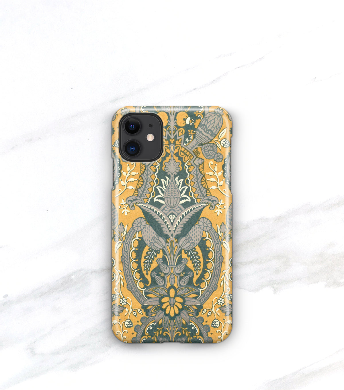 Boho iPhone 11 case in mustard and grays