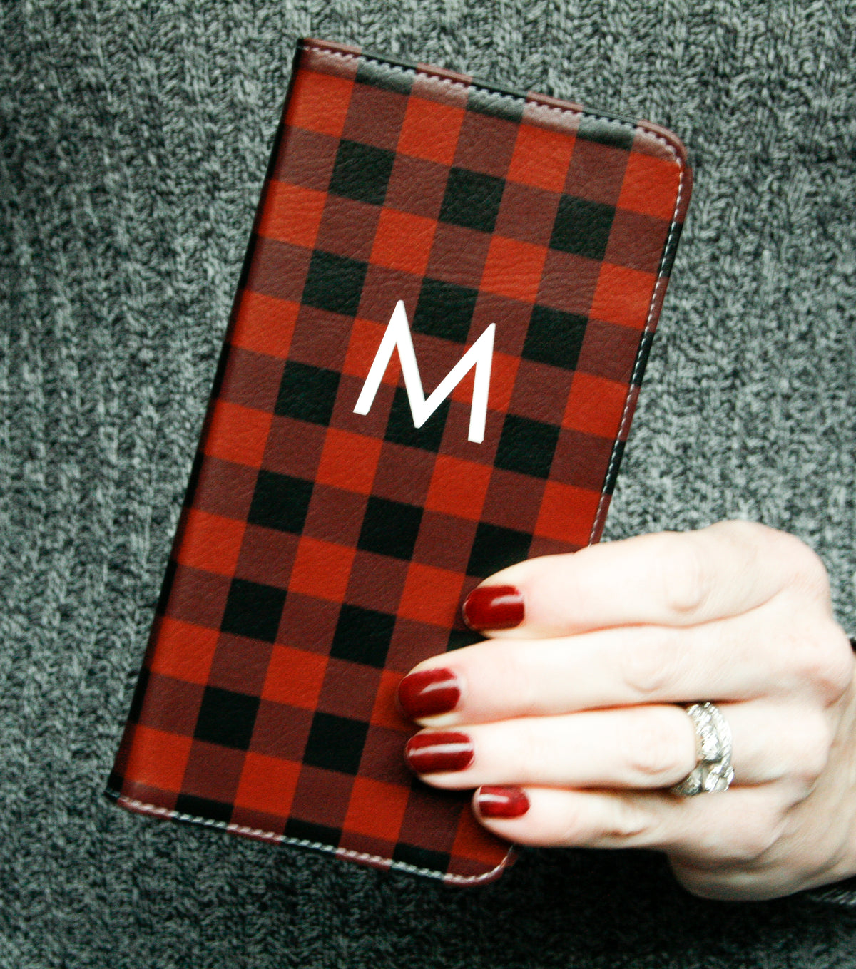 Buffalo Plaid Wallet case for iPhone black red white monogram