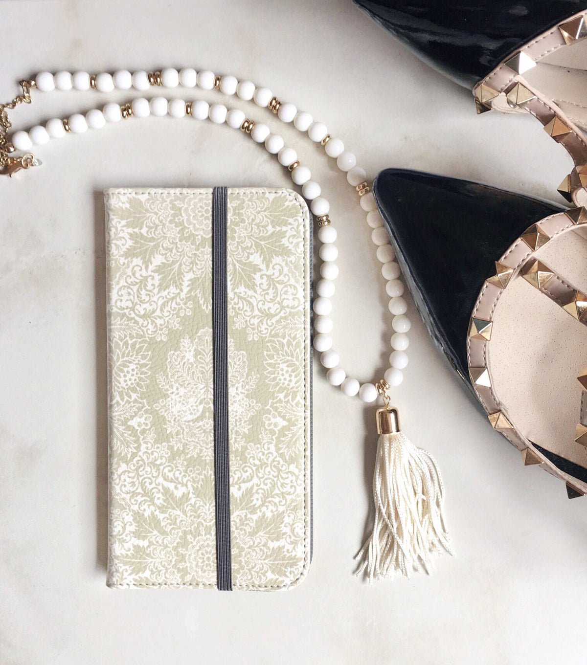 Champagne Boho Wallet case with accessories