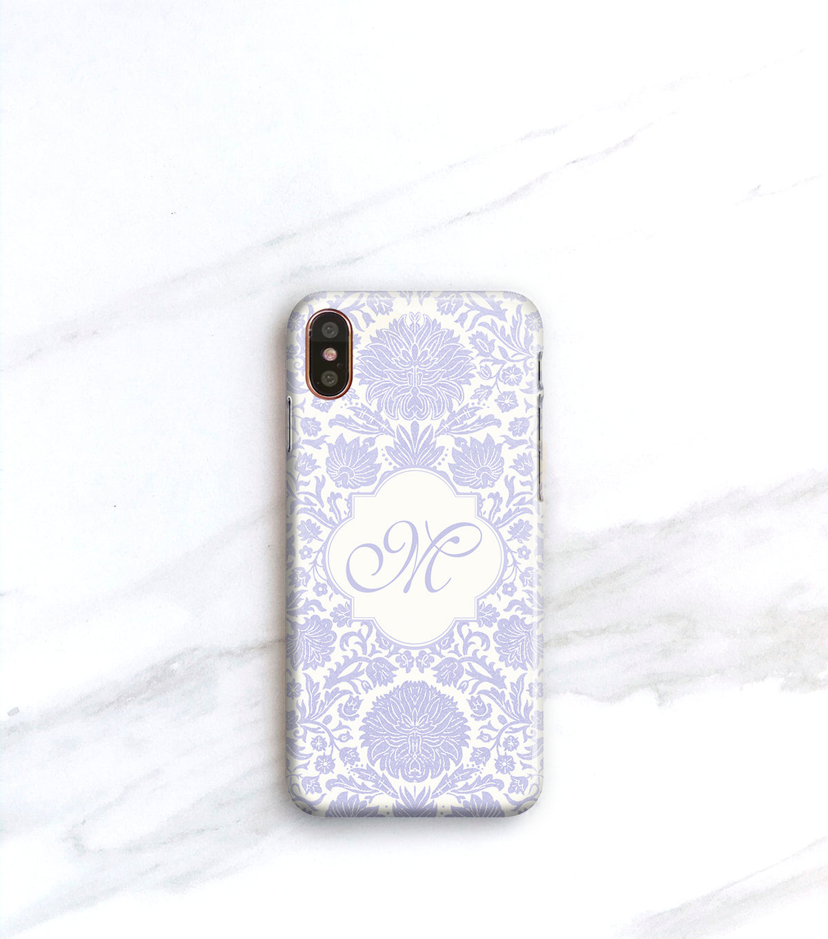 Purple monogrammed damask case for iPhone X