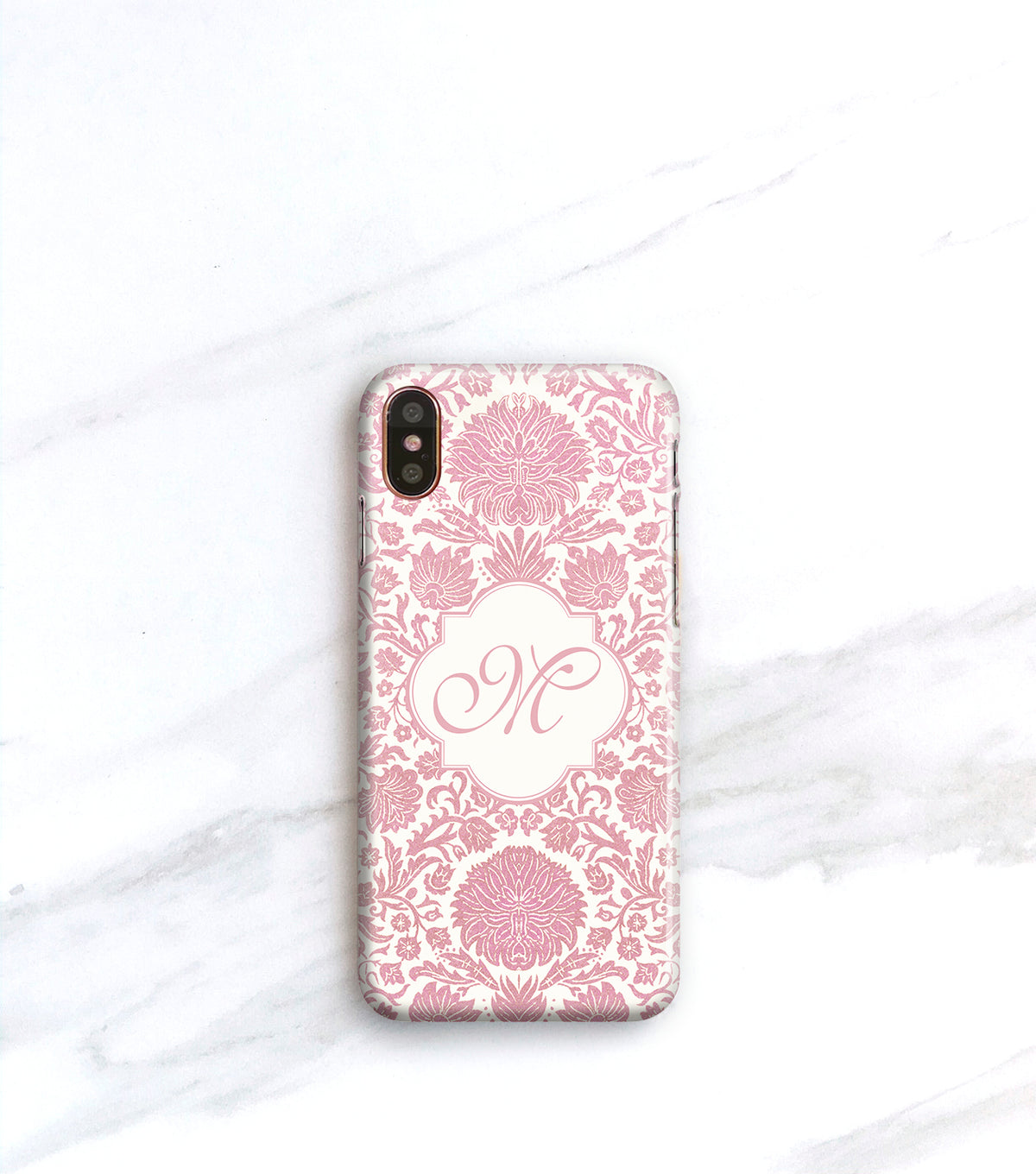 Personalized pink floral damask case for iPhone X