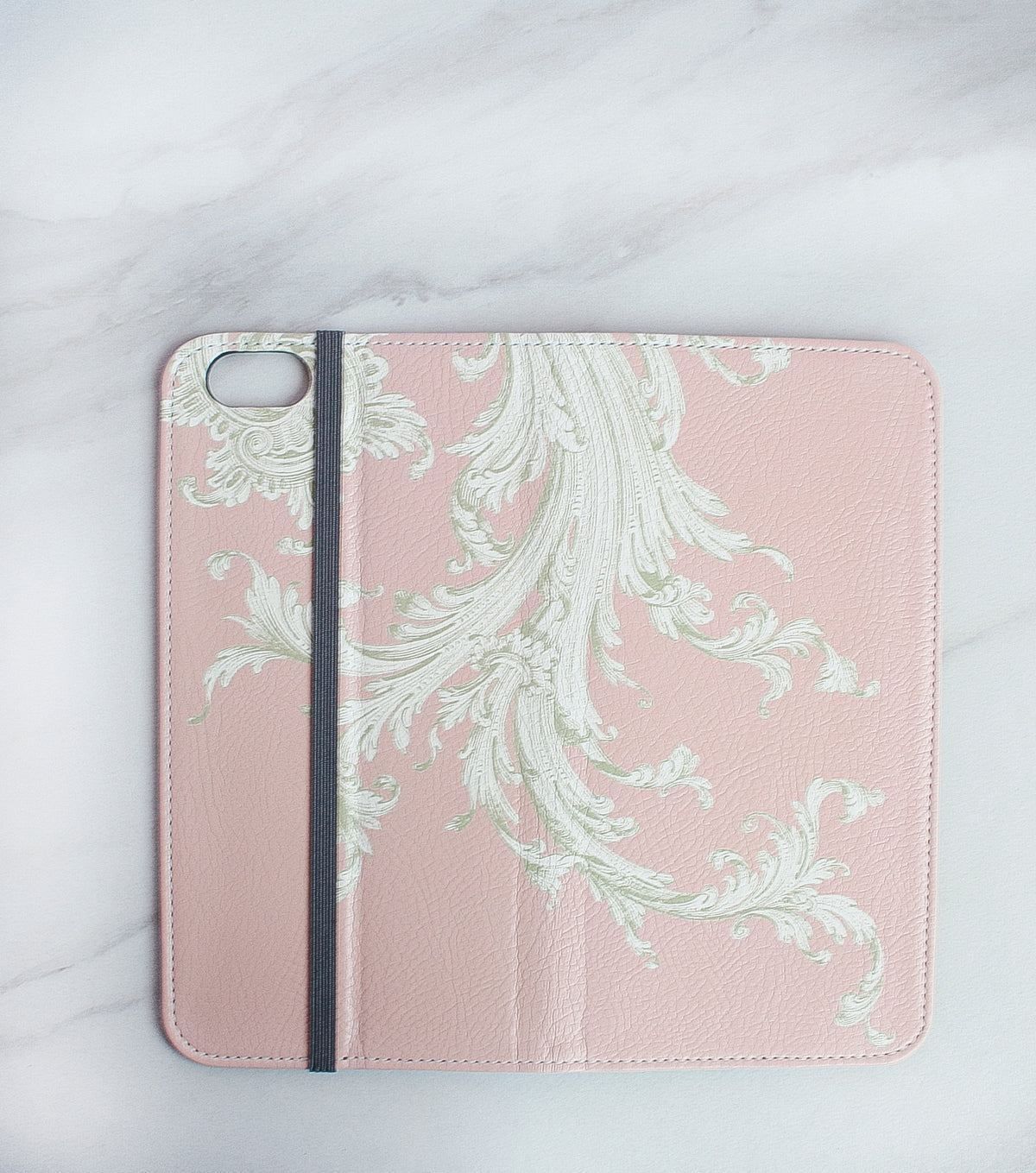 Pink Flourish iPhone 7 wallet case full view