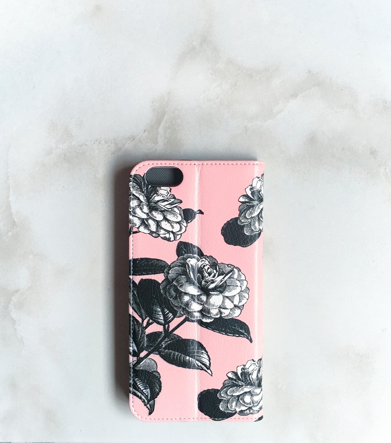 Garden Roses pink and black Wallet case with strap