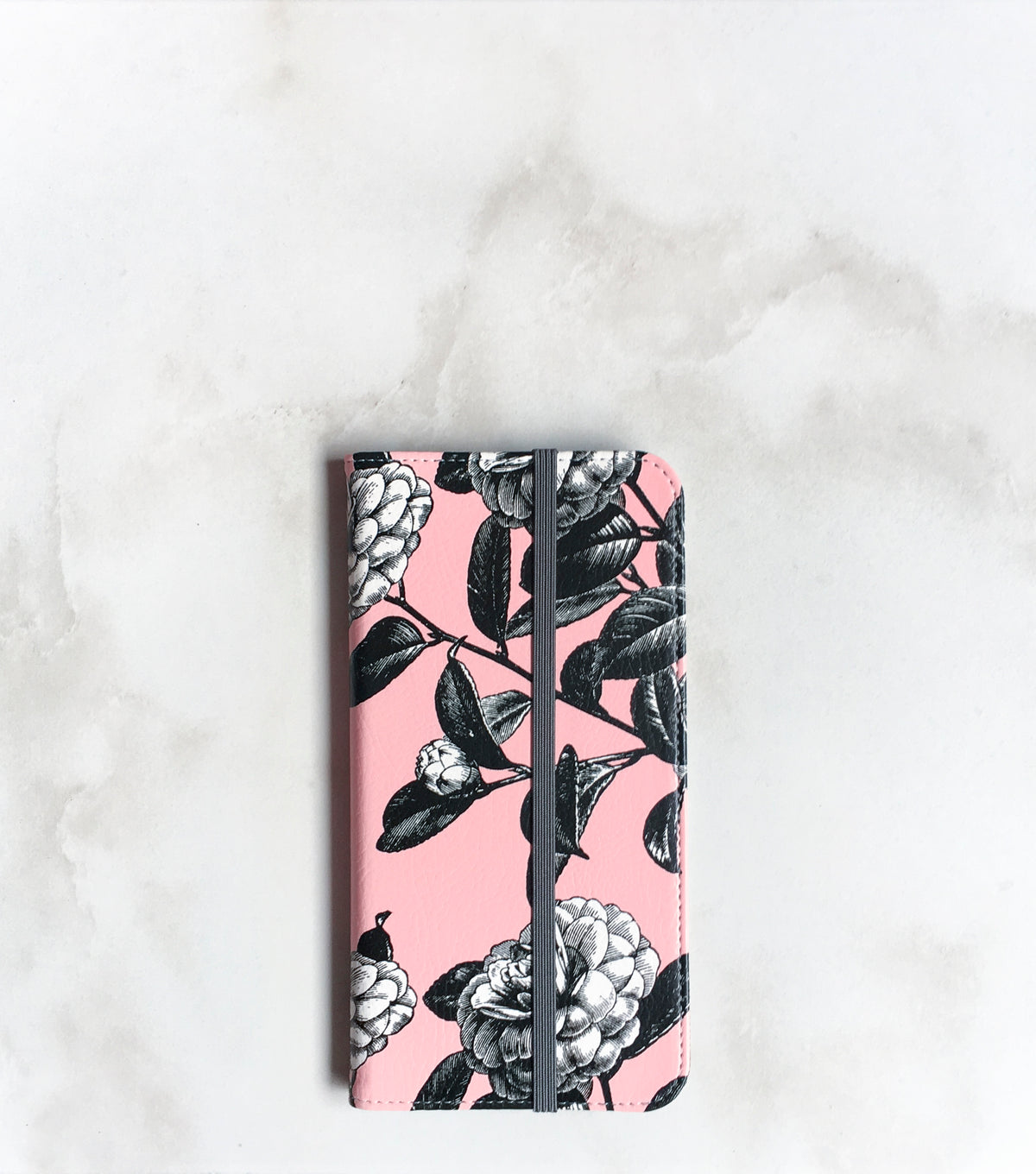 Garden Roses pink and black Wallet case with strap
