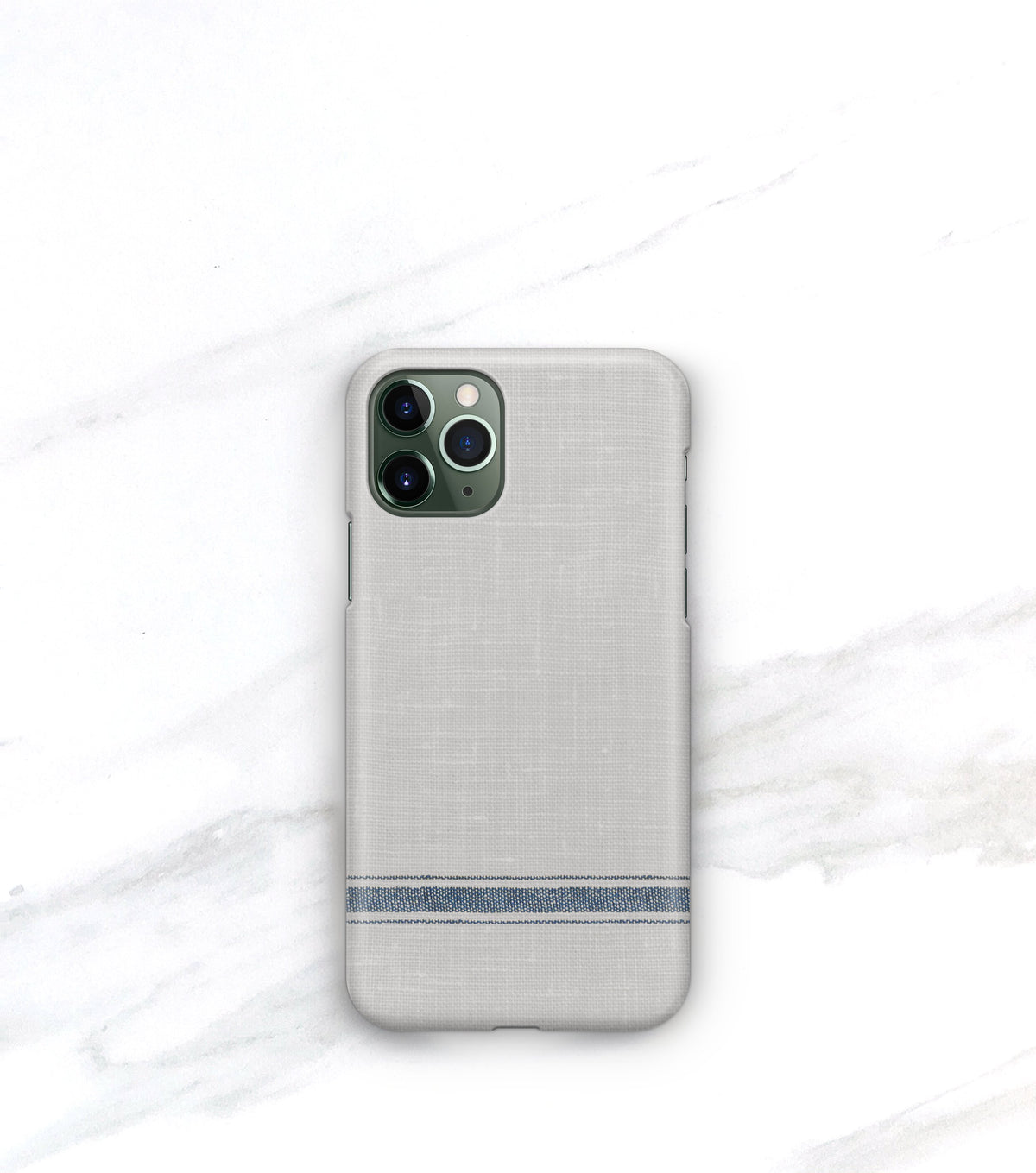 iPhone 11 pro max case with french blue stripe on linen gray with a matte finish