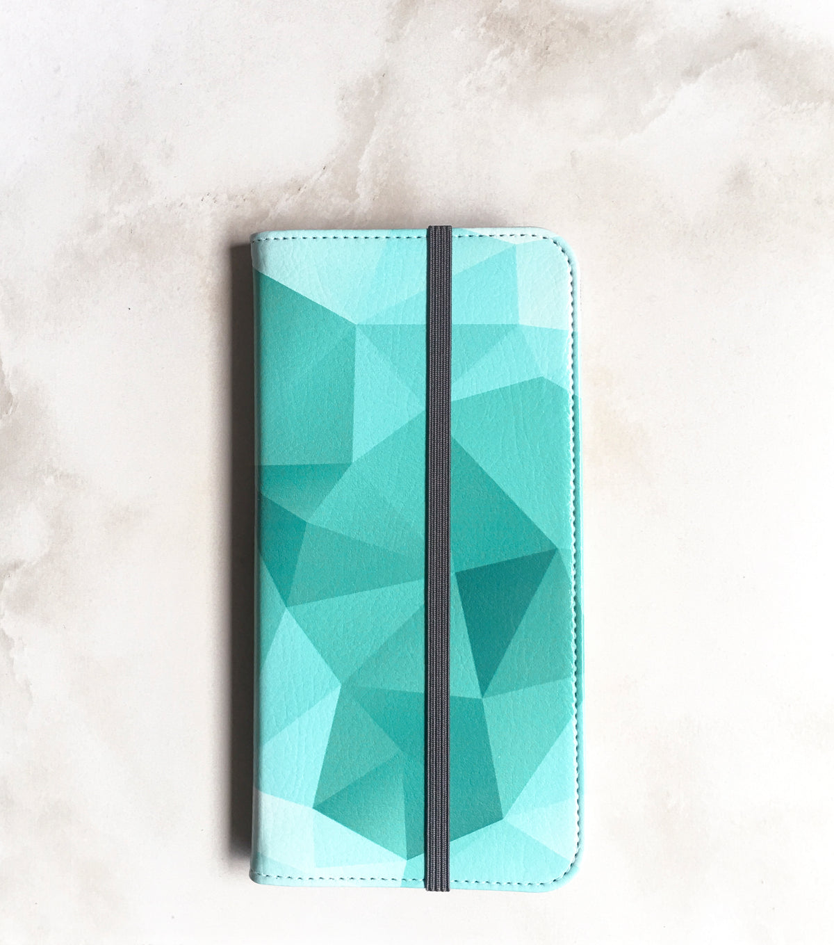 Teal Geometric Wallet case for iPhone with strap