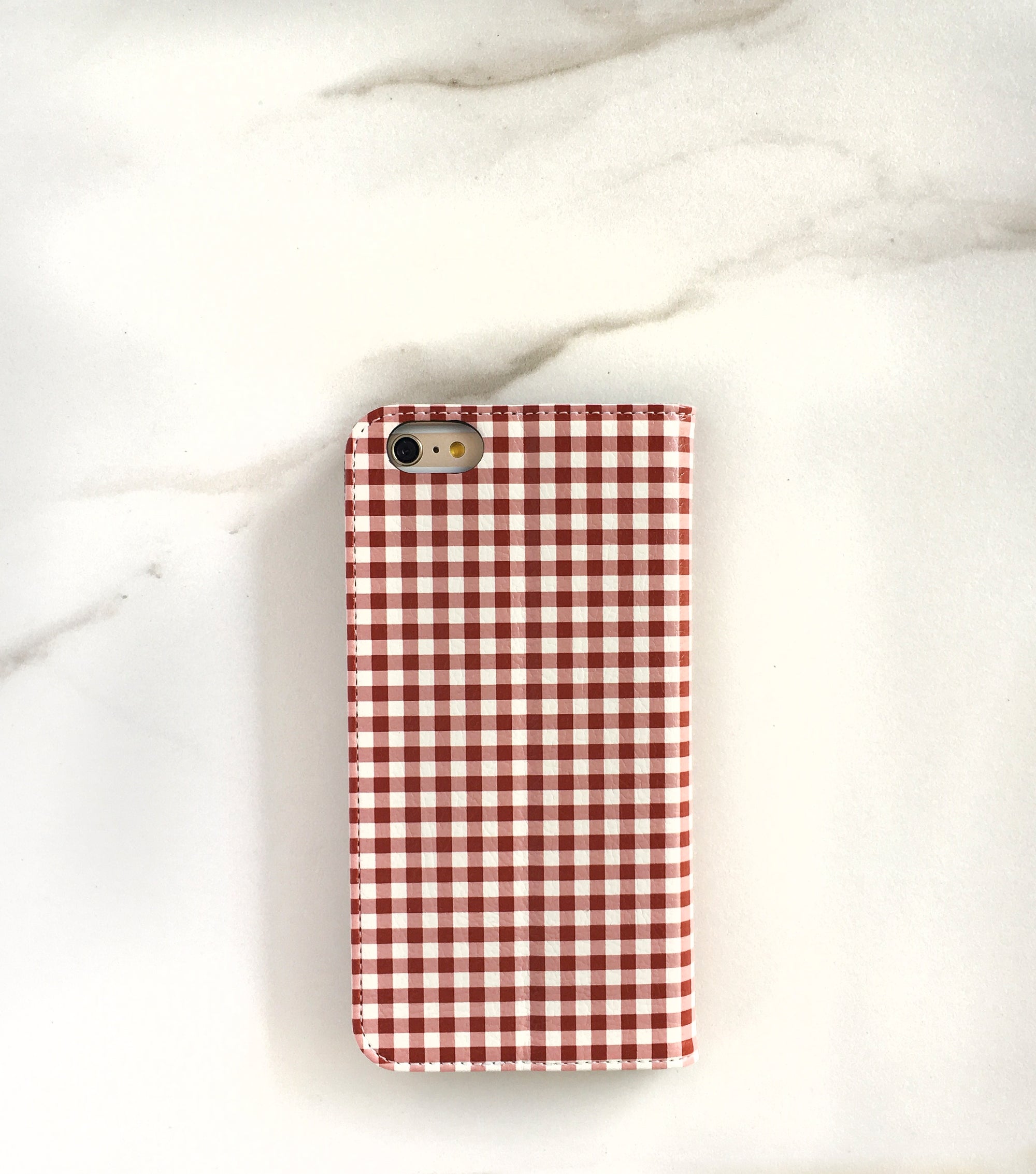 Red Gingham Wallet case for iPhone with strap
