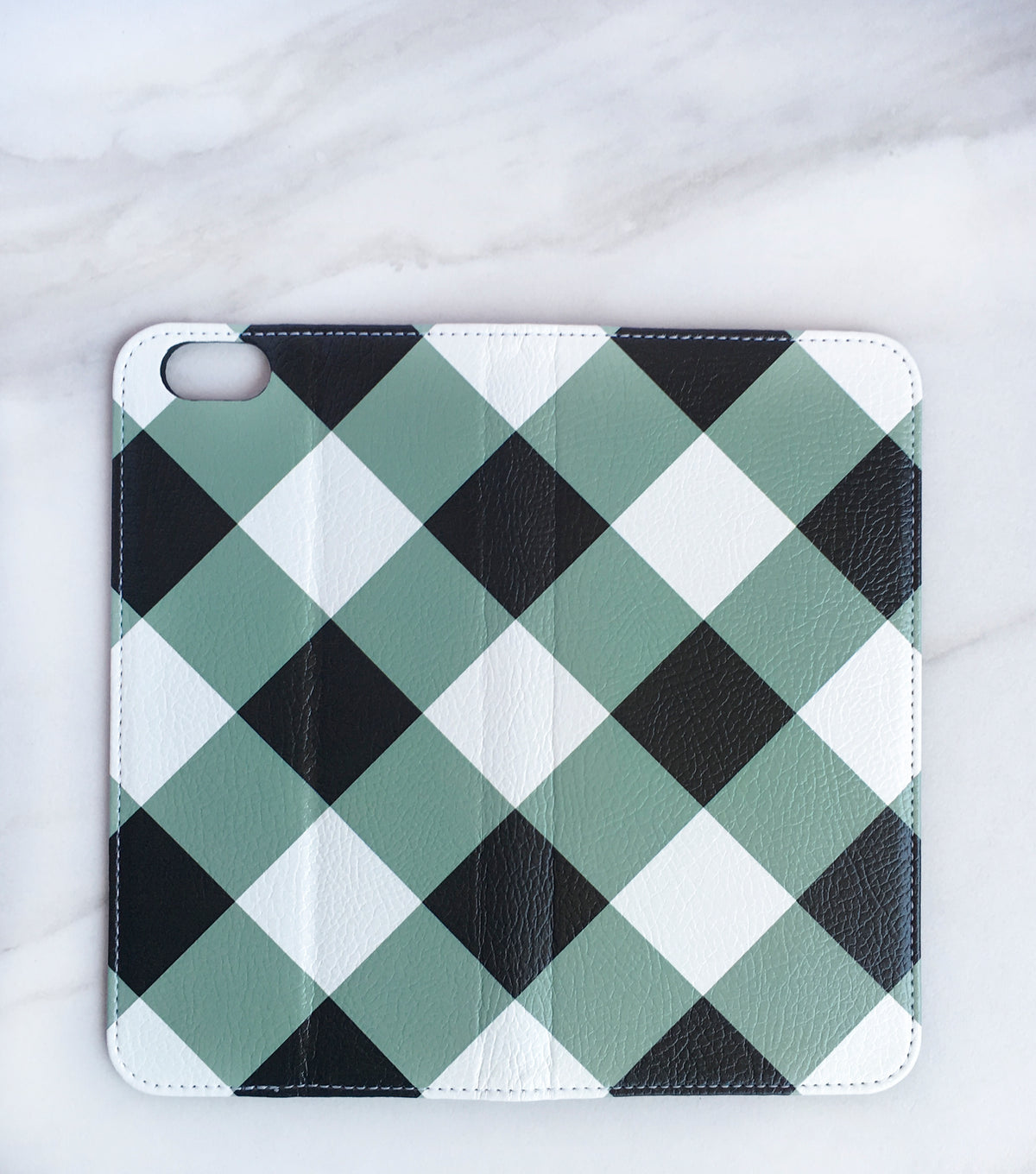 Wide Gray Gingham iPhone Wallet case full view