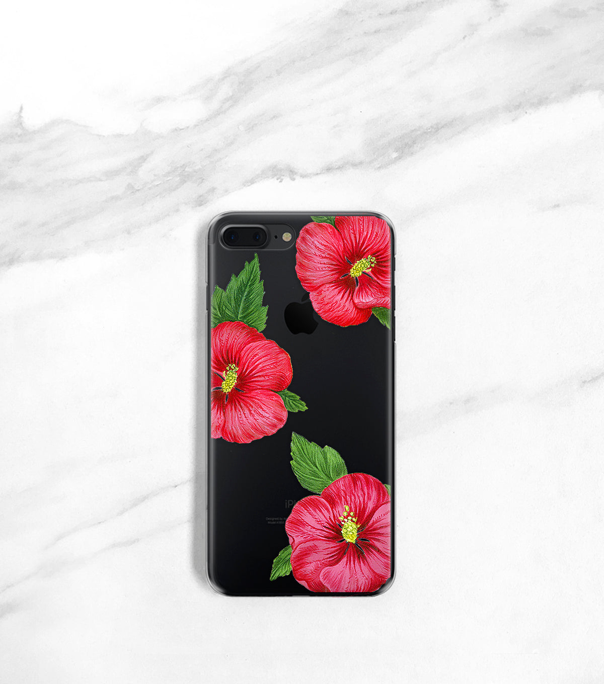 Hawaiian Tropic Clear Case over a black iPhone