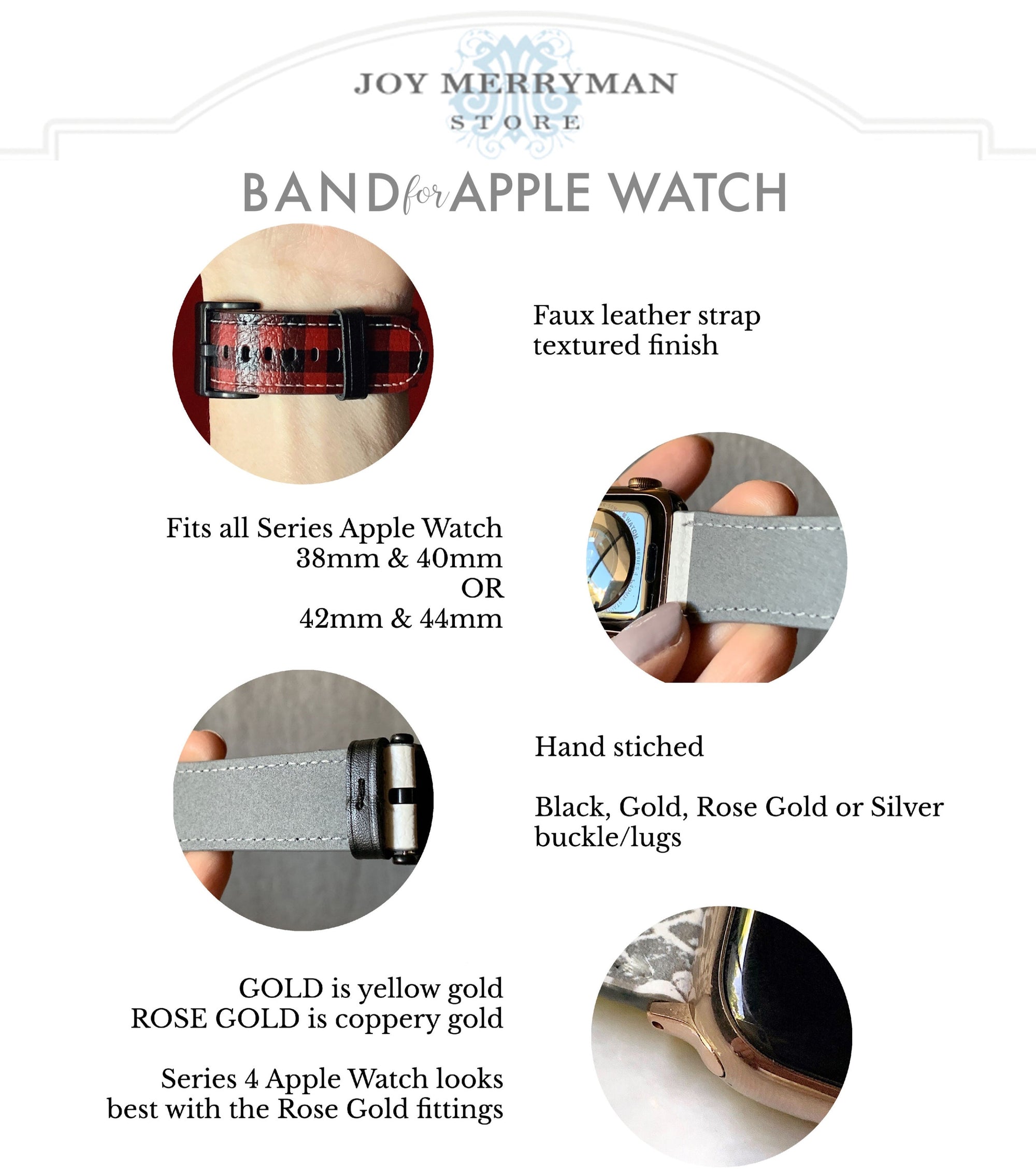 Rose Print on Black Apple Watch Band