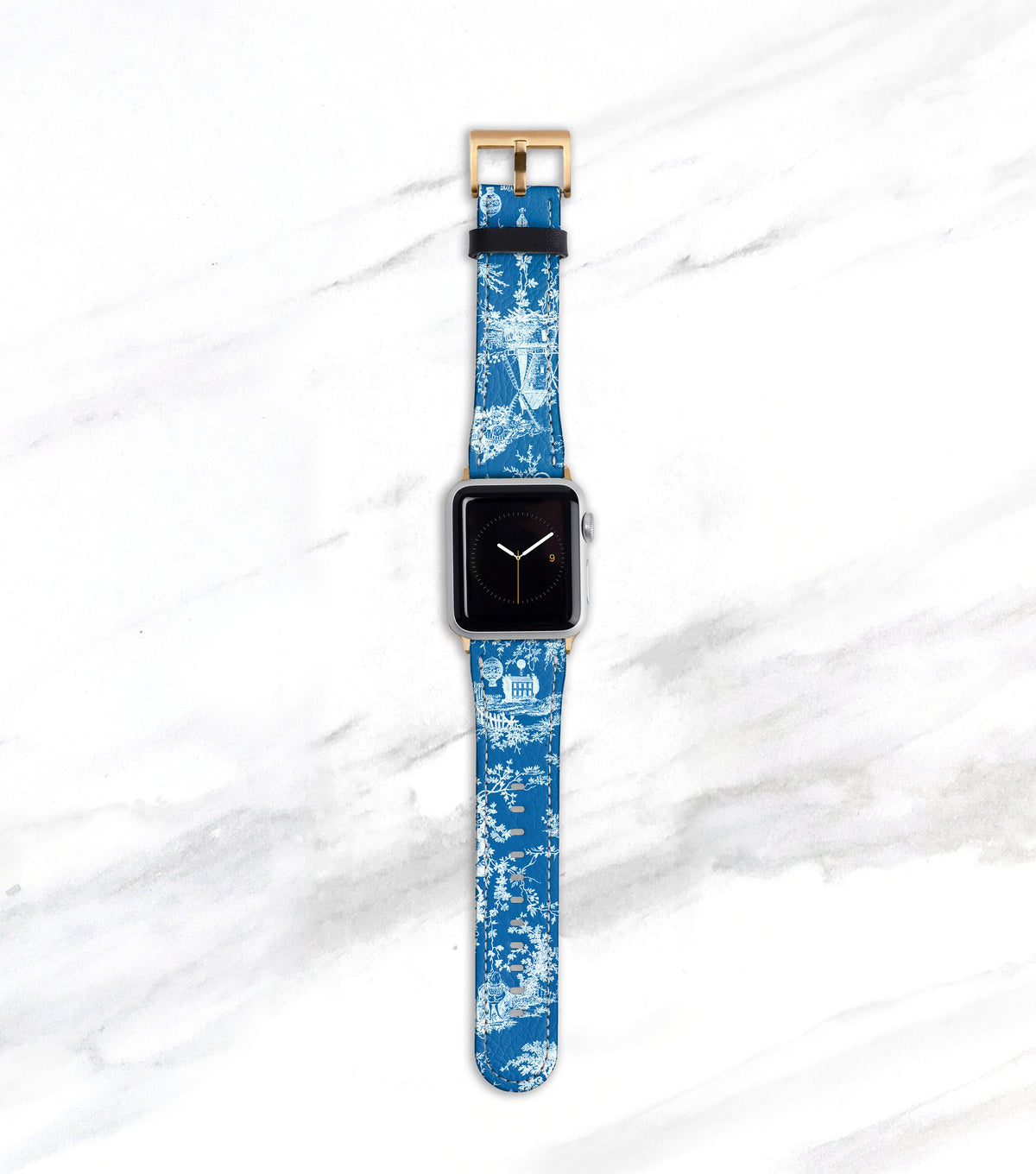 Blue and White Toile Apple Watch Band