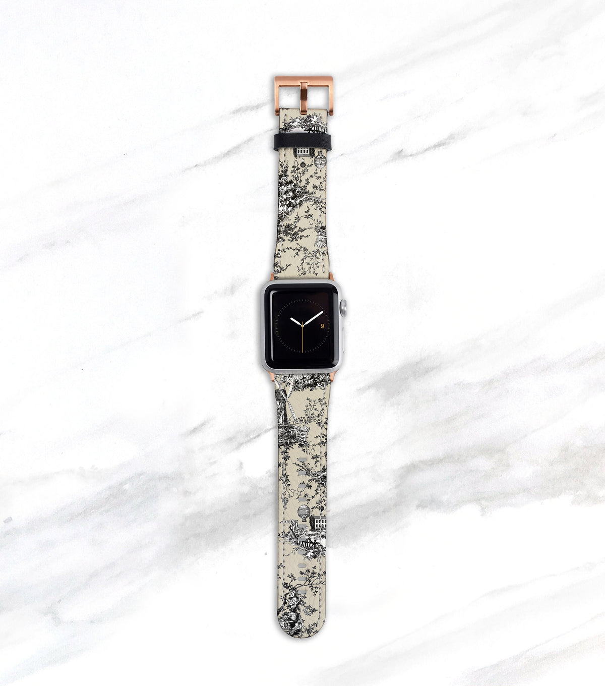 Black and Linen Toile Apple Watch Band