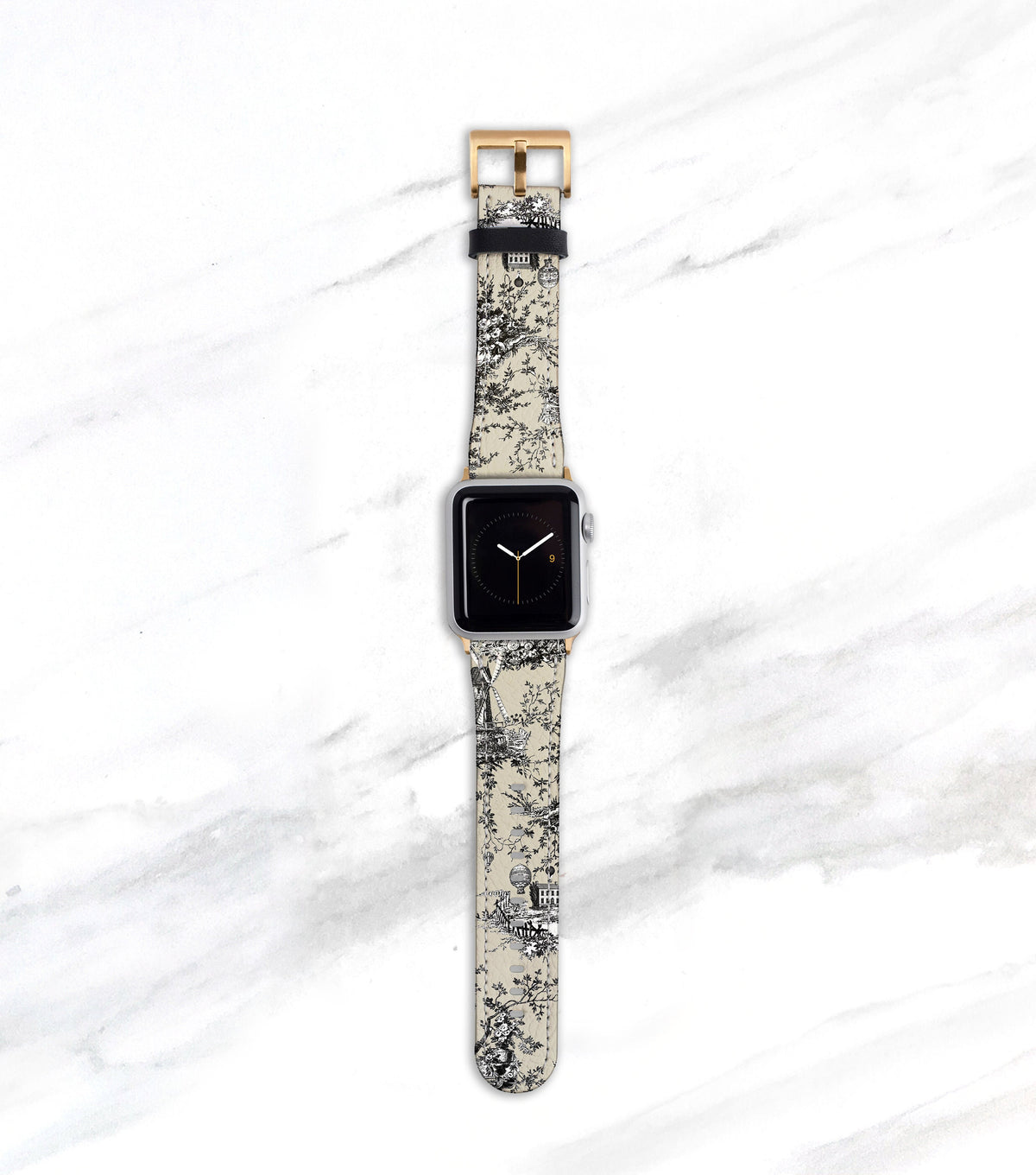 Black and Linen Toile Apple Watch Band