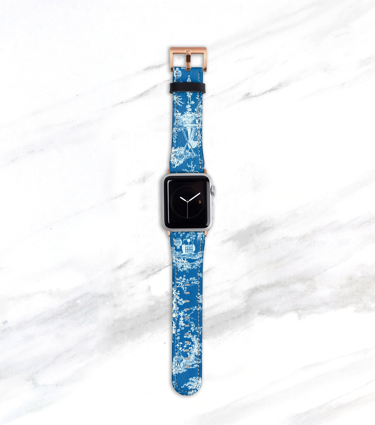 Blue and White Toile Apple Watch Band