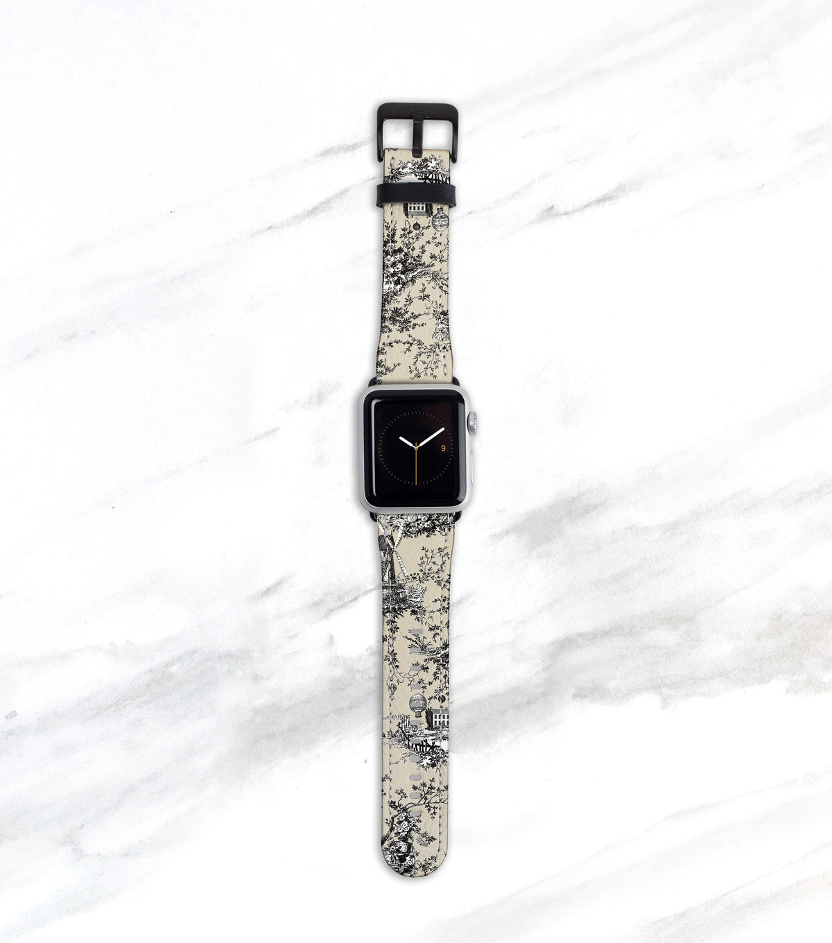 Black and Linen Toile Apple Watch Band