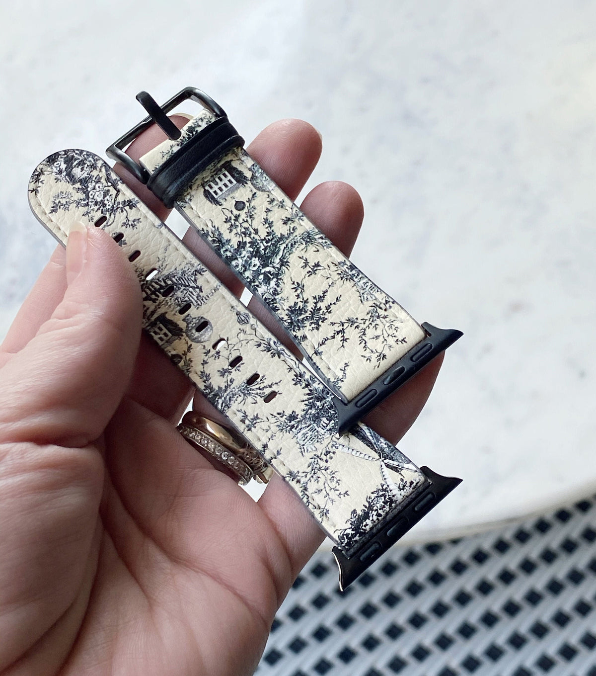 Black and Linen Toile Apple Watch Band