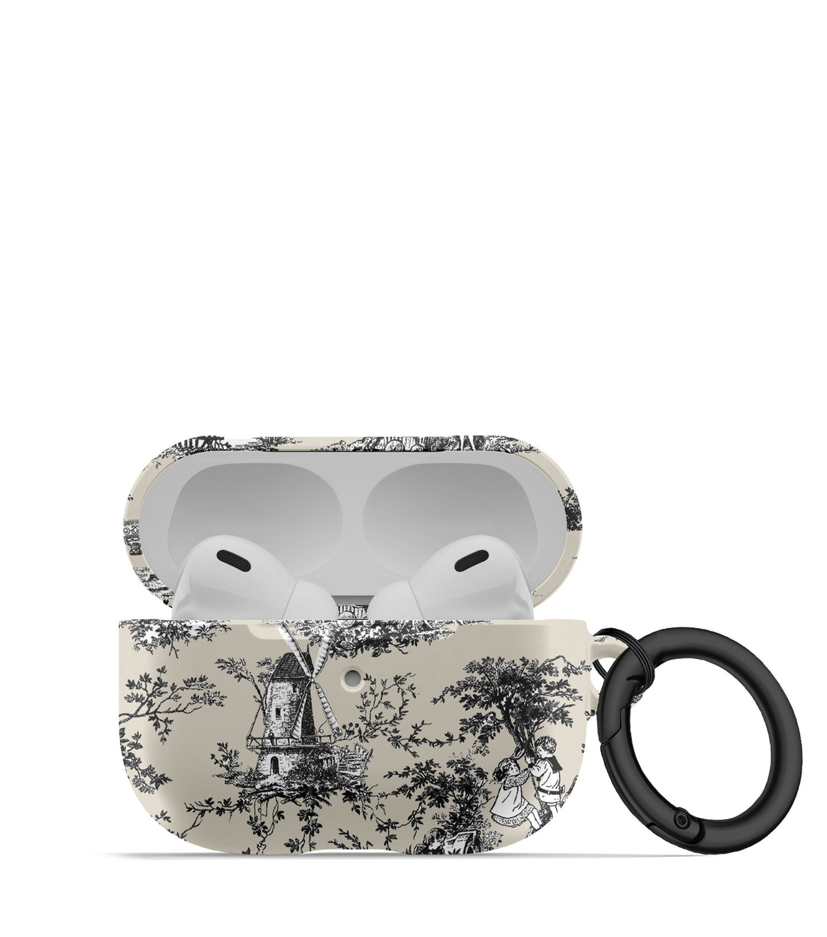 Matte Black Toile Print AirPod Case