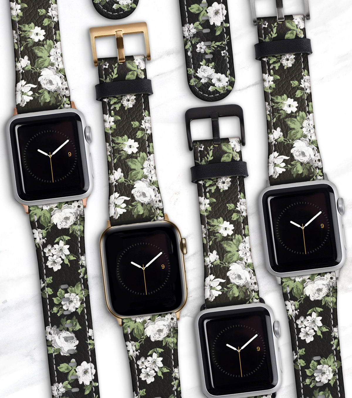 Tiny Ditsy Floral Black Apple Watch Band