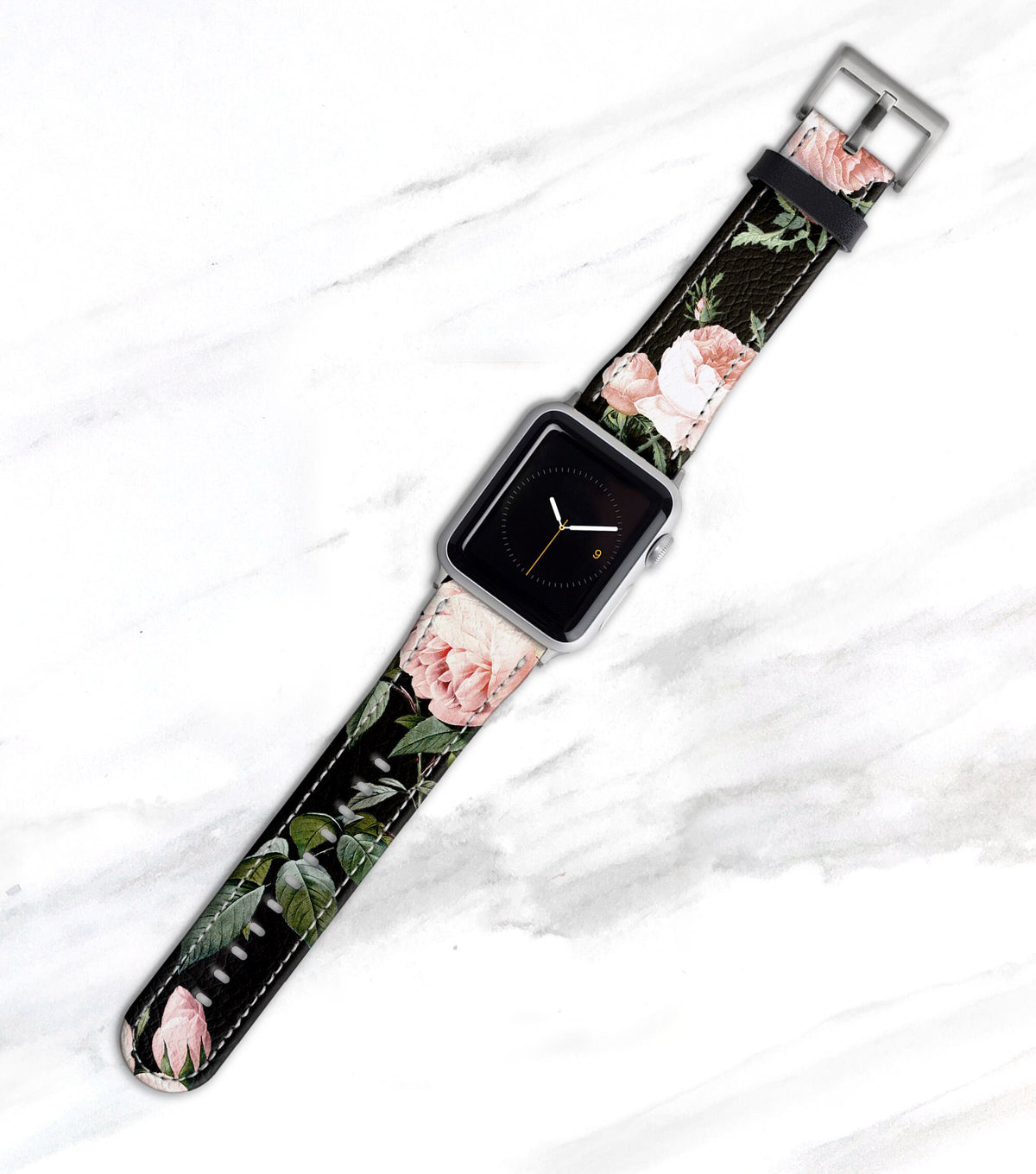 Rose Print on Black Apple Watch Band