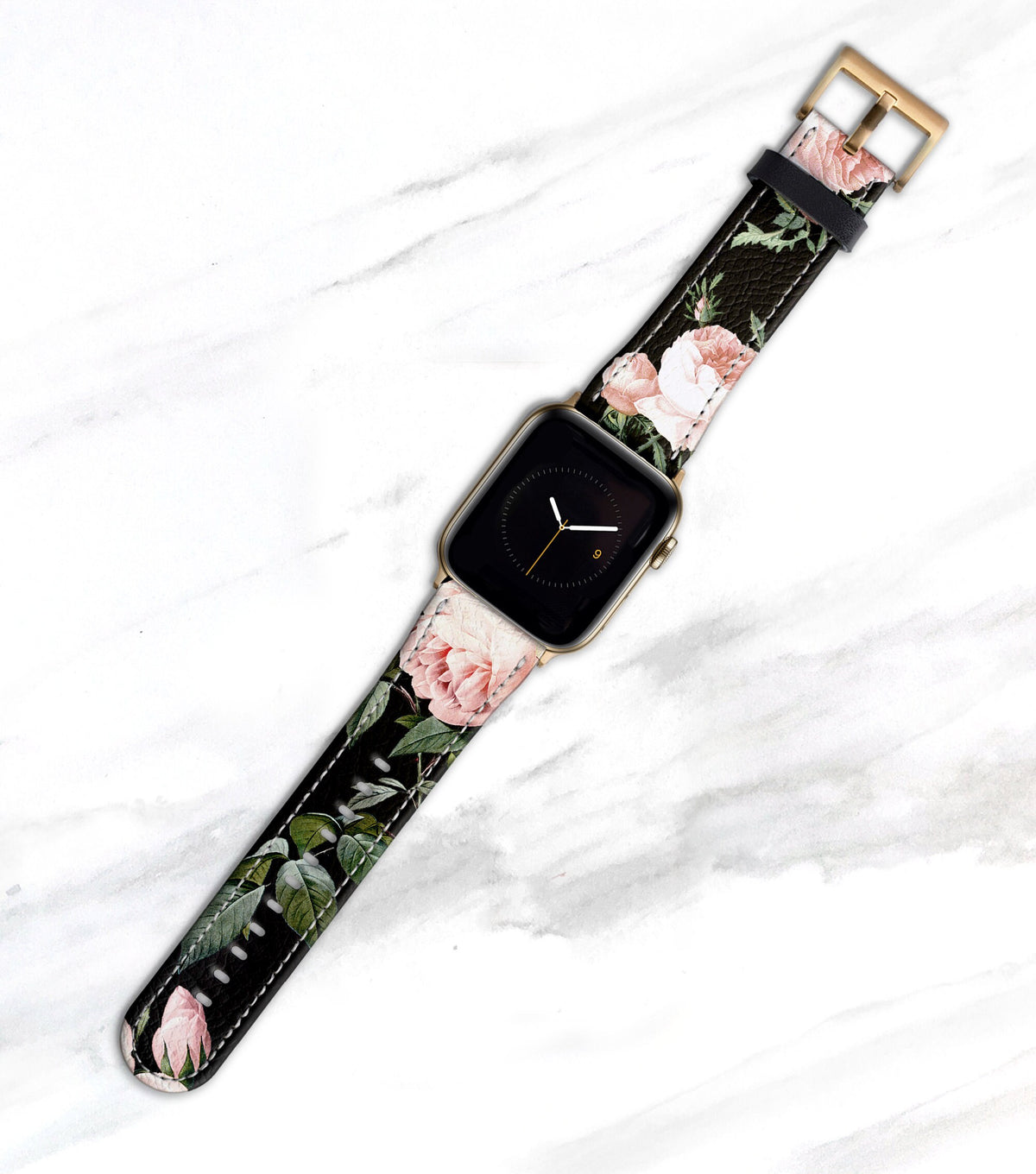 Rose Print on Black Apple Watch Band
