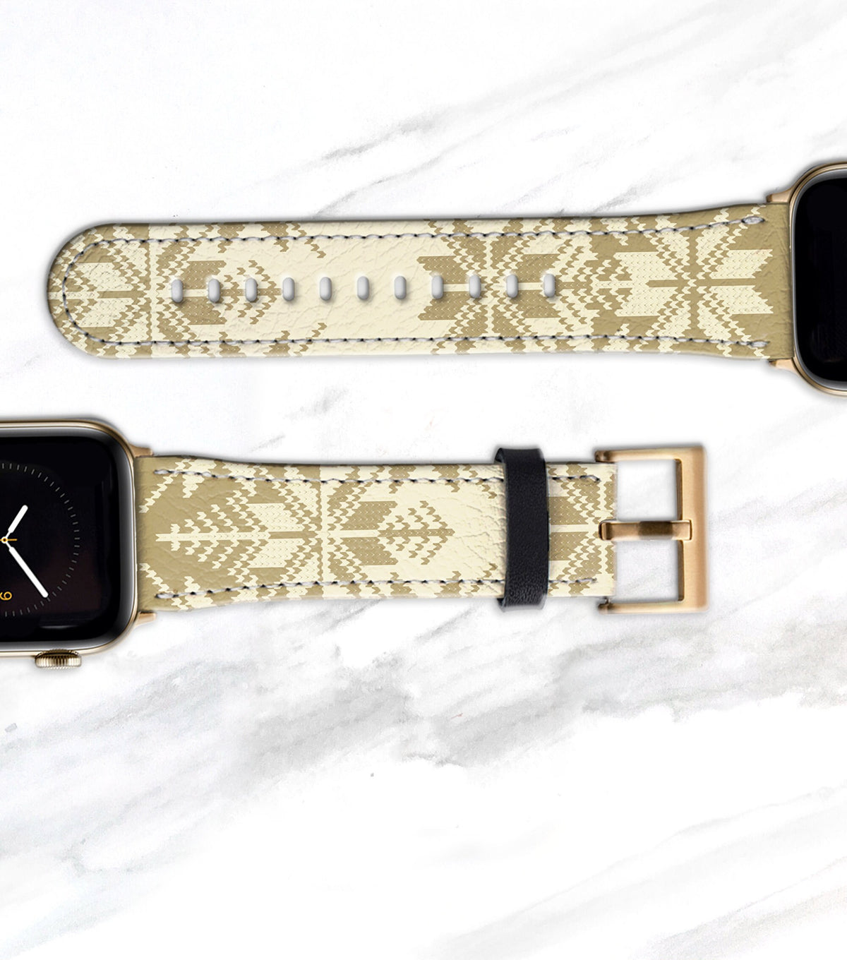 Fair Isle Cream &amp; Tan Apple Watch Band