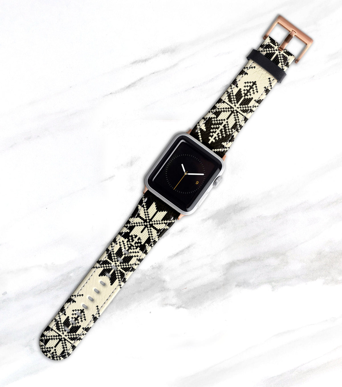 Fair Isle Black &amp; Cream Apple Watch Band