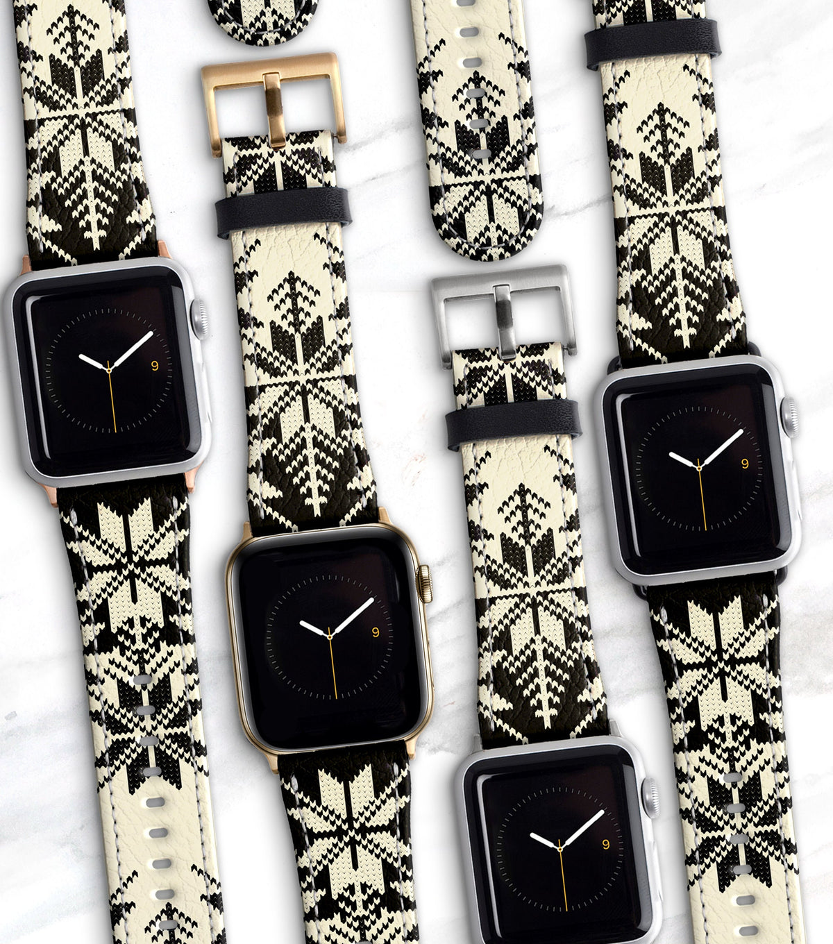 Fair Isle Black &amp; Cream Apple Watch Band