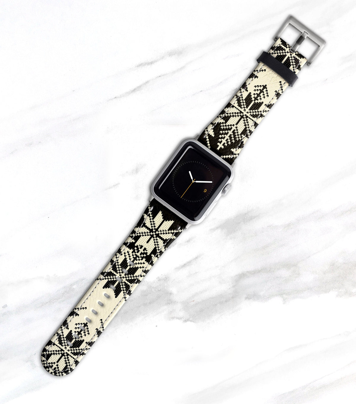 Fair Isle Black &amp; Cream Apple Watch Band