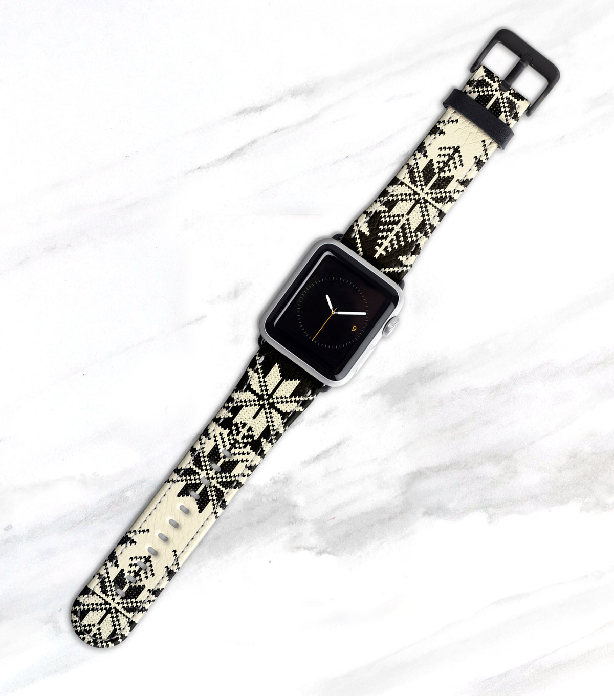 Fair Isle Black &amp; Cream Apple Watch Band