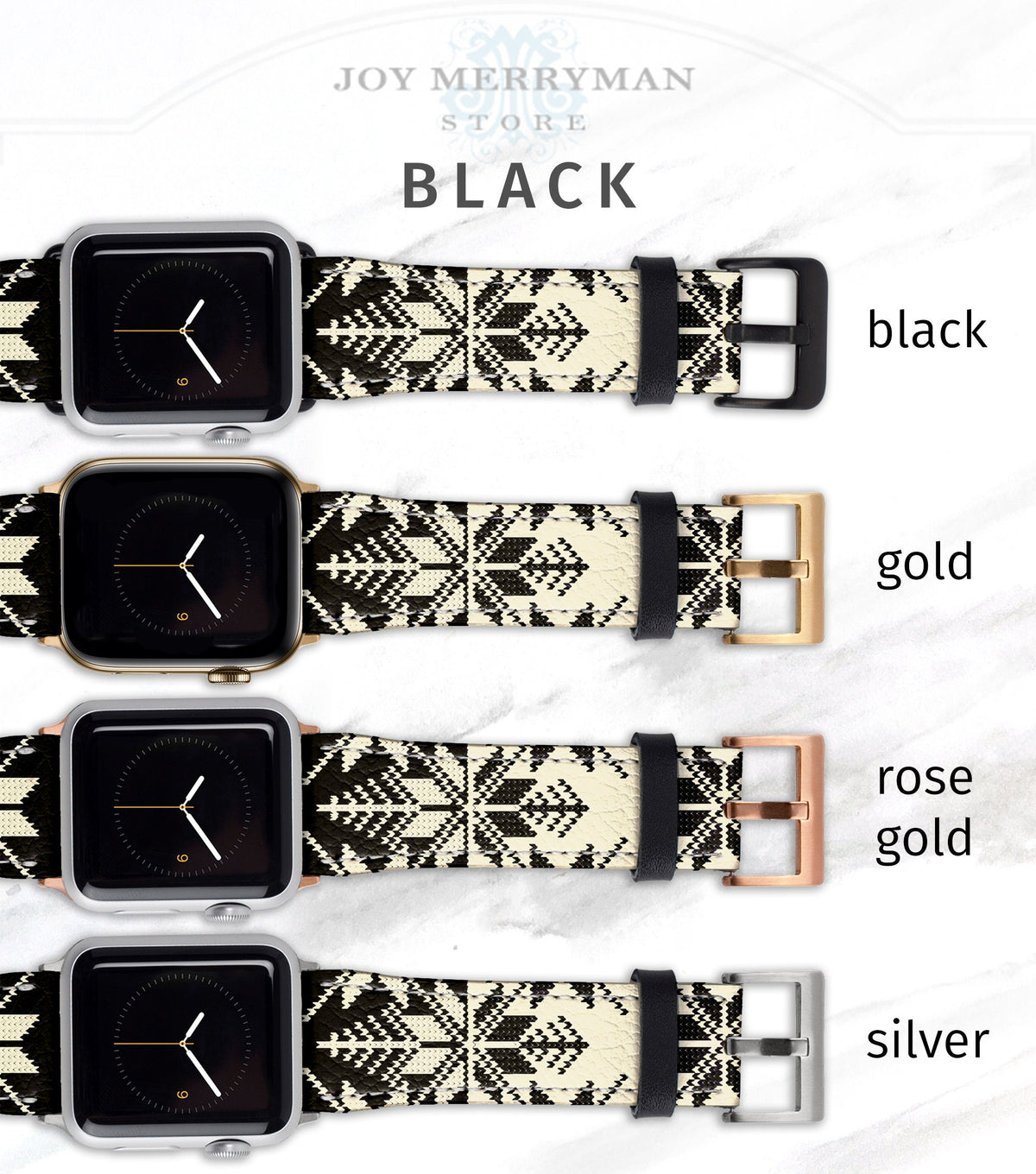 Fair Isle Black &amp; Cream Apple Watch Band