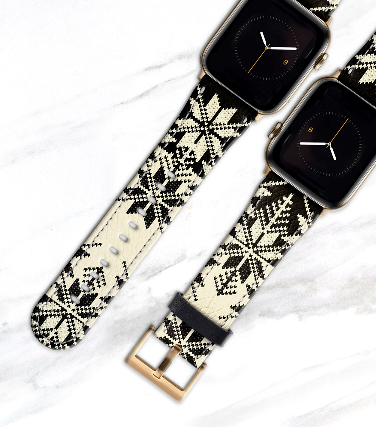 Fair Isle Black &amp; Cream Apple Watch Band