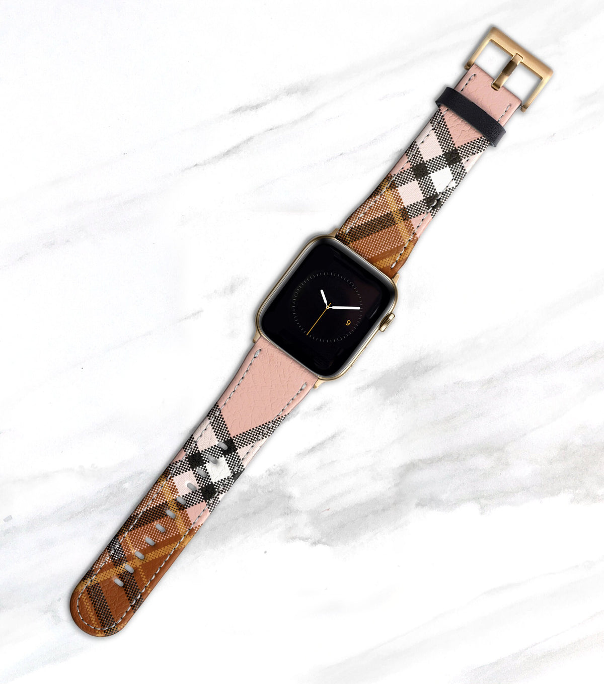 Designer Luxury Plaid Blush Brown Apple Watch Band