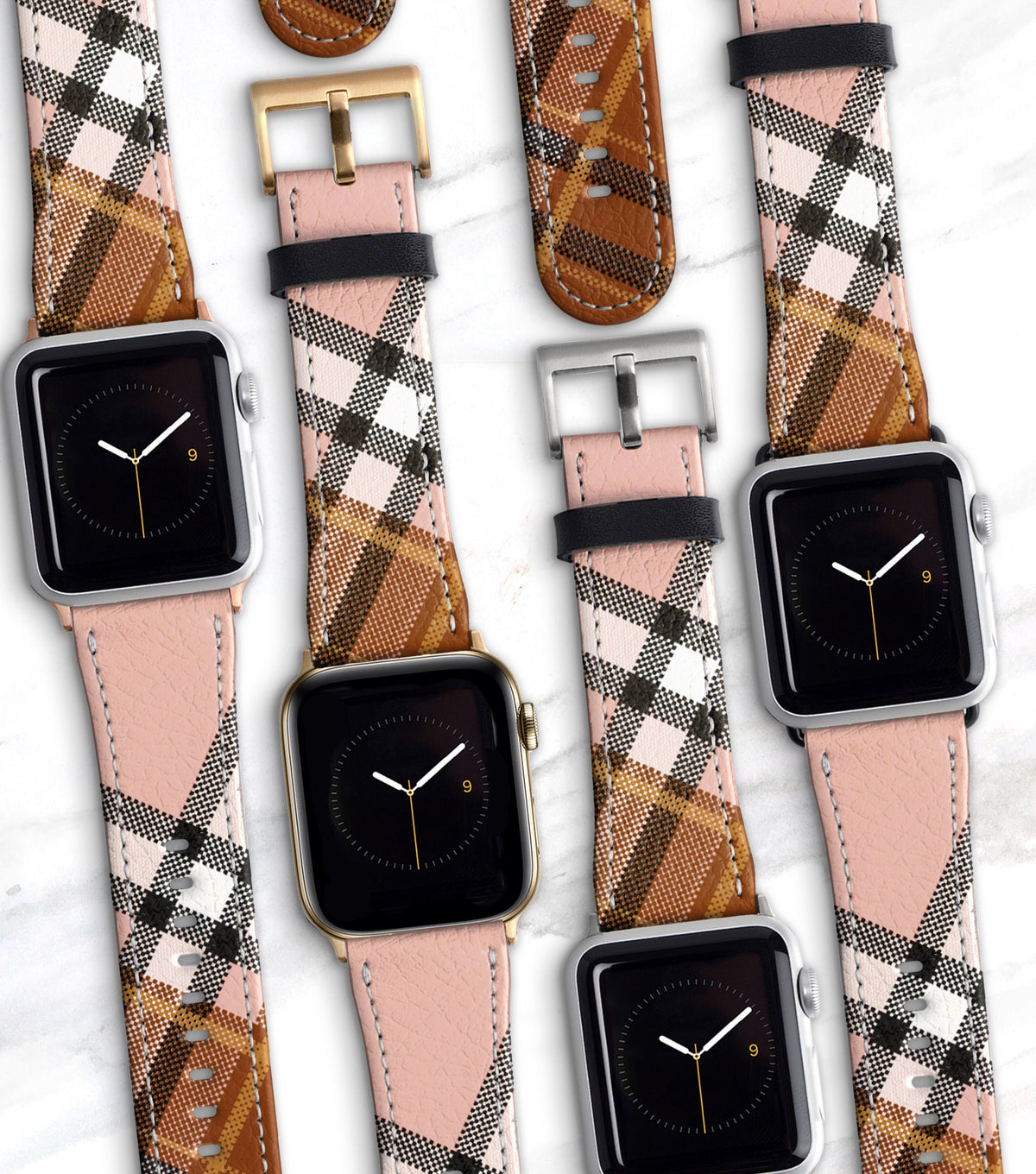 Designer Luxury Plaid Blush Brown Apple Watch Band