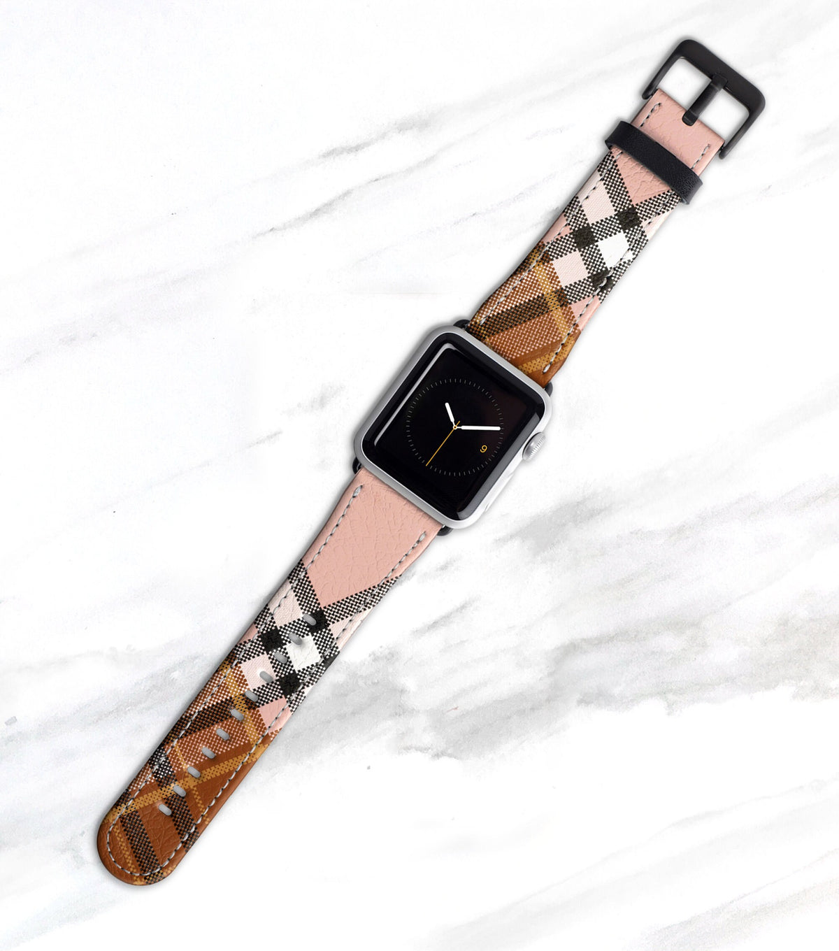 Designer Luxury Plaid Blush Brown Apple Watch Band