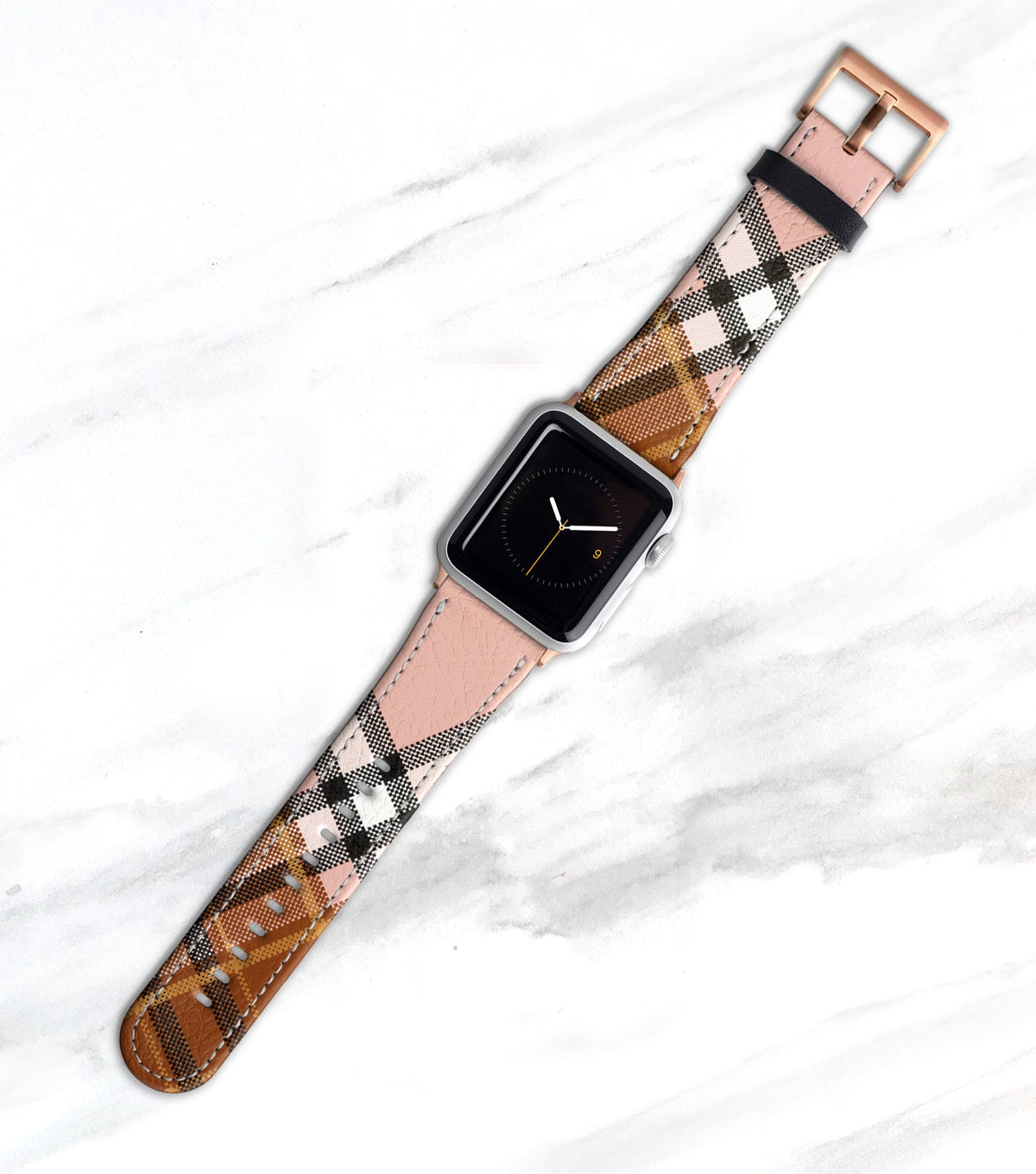 Designer Luxury Plaid Blush Brown Apple Watch Band