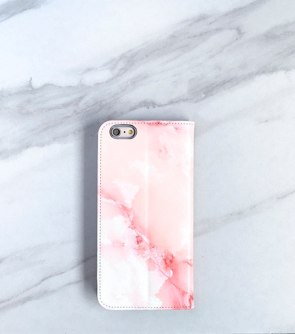 Pink Marble Wallet case for iPhone with strap