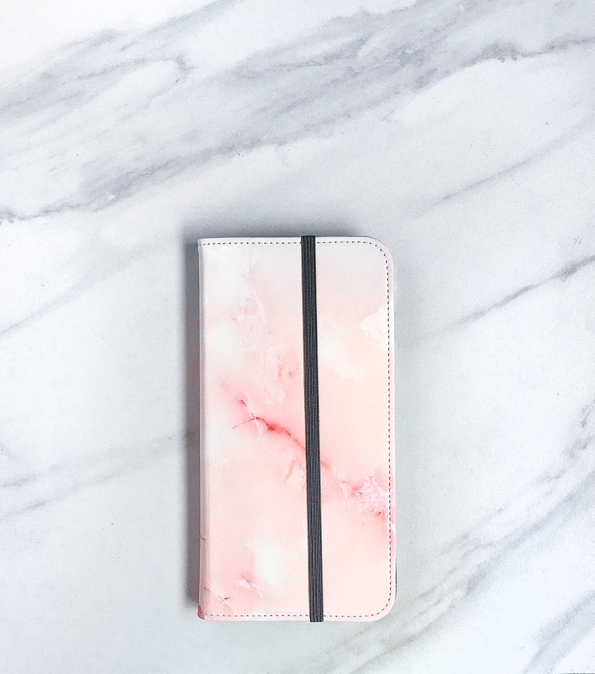 Pink Marble Wallet case for iPhone with strap