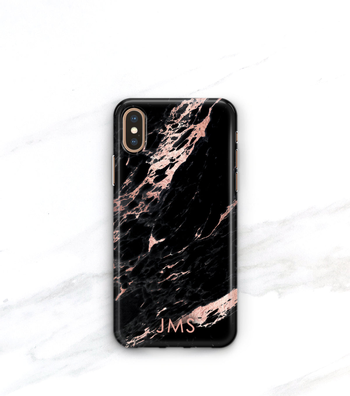 rose black marble iPhone xs max case with initials